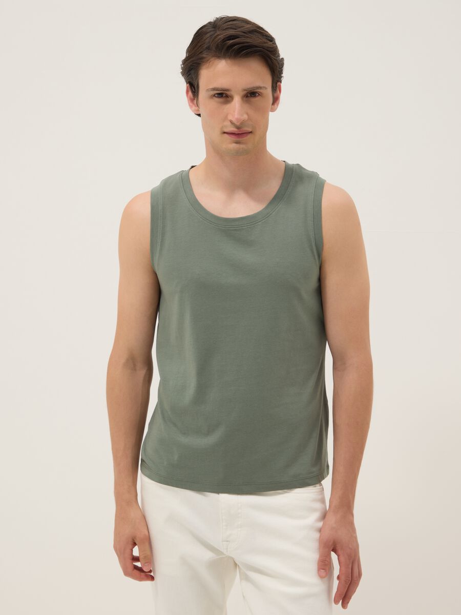 Green pure cotton tank top_0