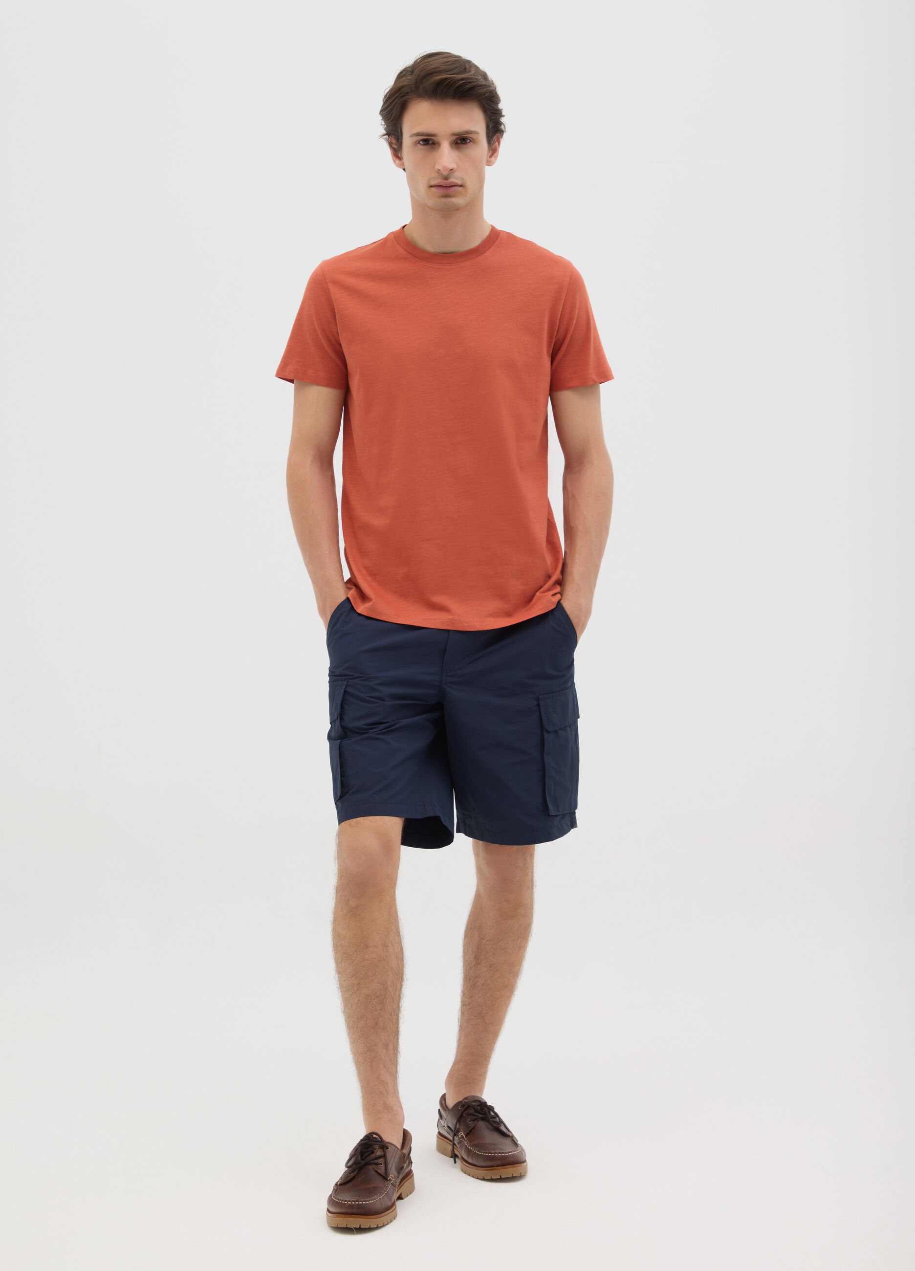 Bermuda da uomo in misto cotone blu regular fit