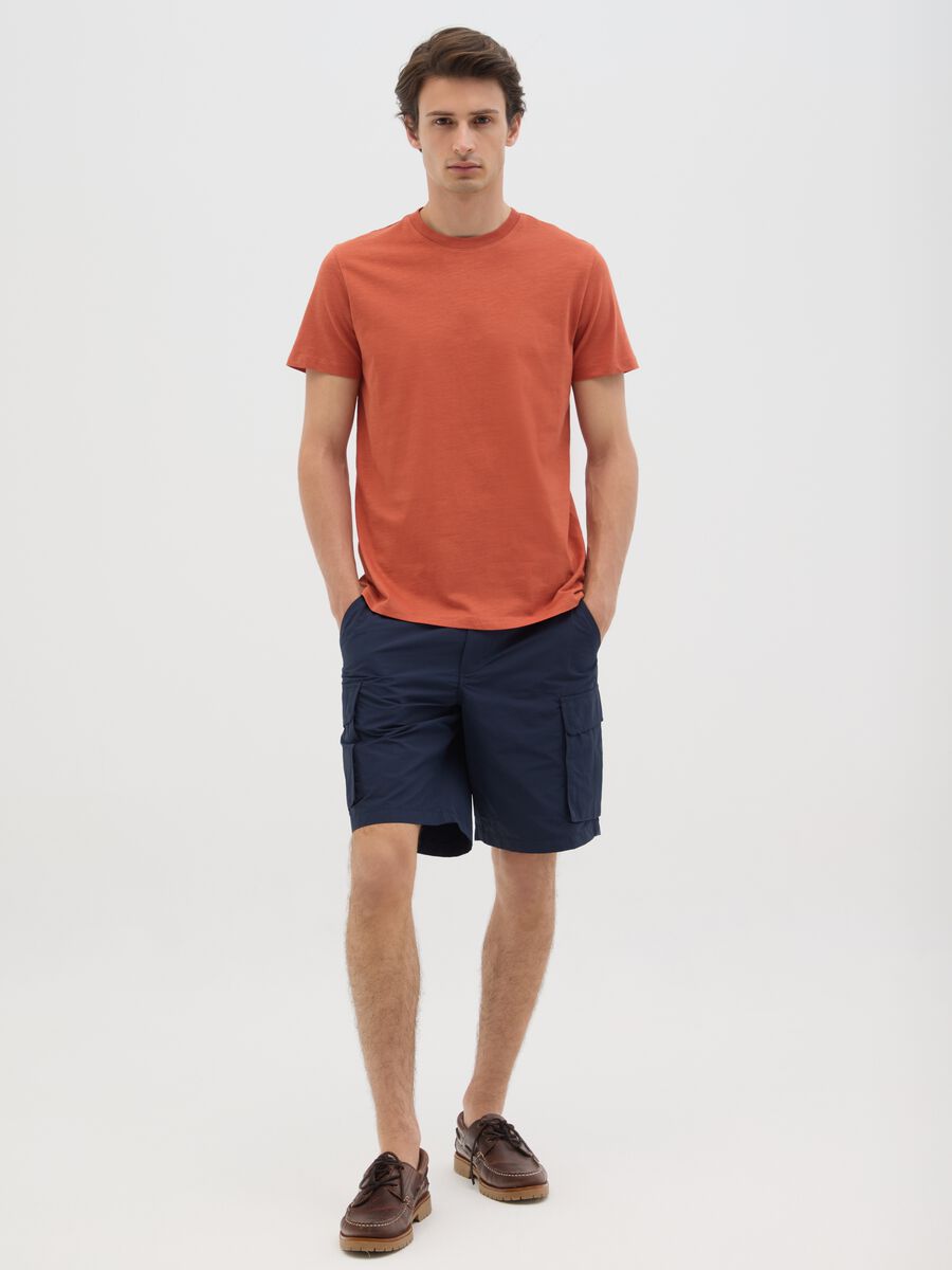 Men's blue cotton blend regular fit shorts_0