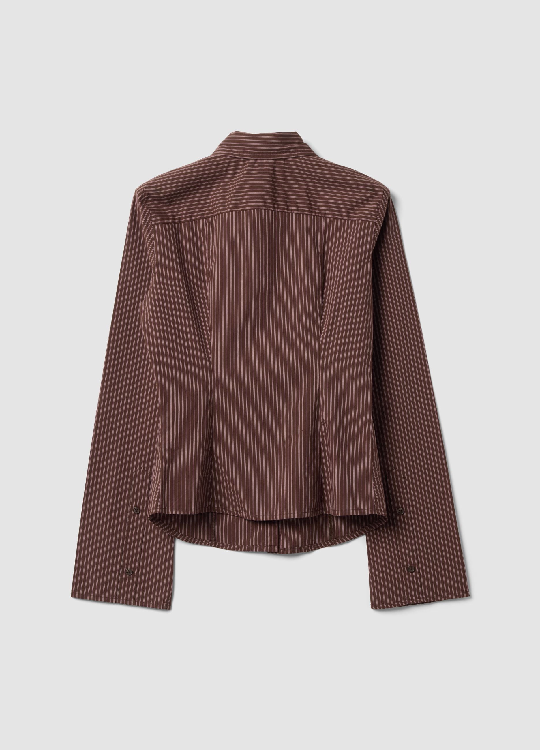 Brown striped slim-fit pure cotton poplin shirt
