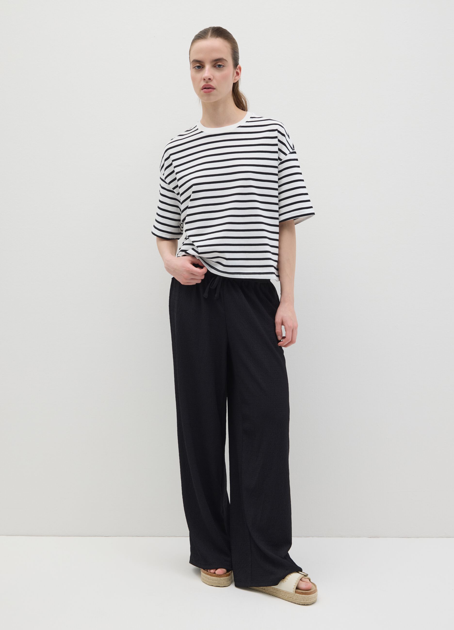 Black wide trousers with elastic waist B.Angel