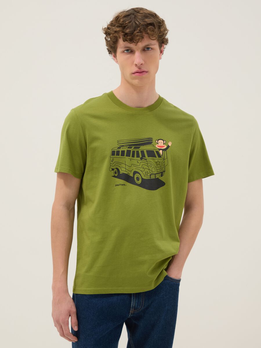 T-shirt verde con stampa Paul Frank in puro cotone regular fit_0