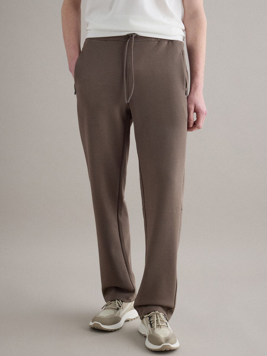 Pantaloni jogger in misto cotone elasticizzato marrone regular fit_1