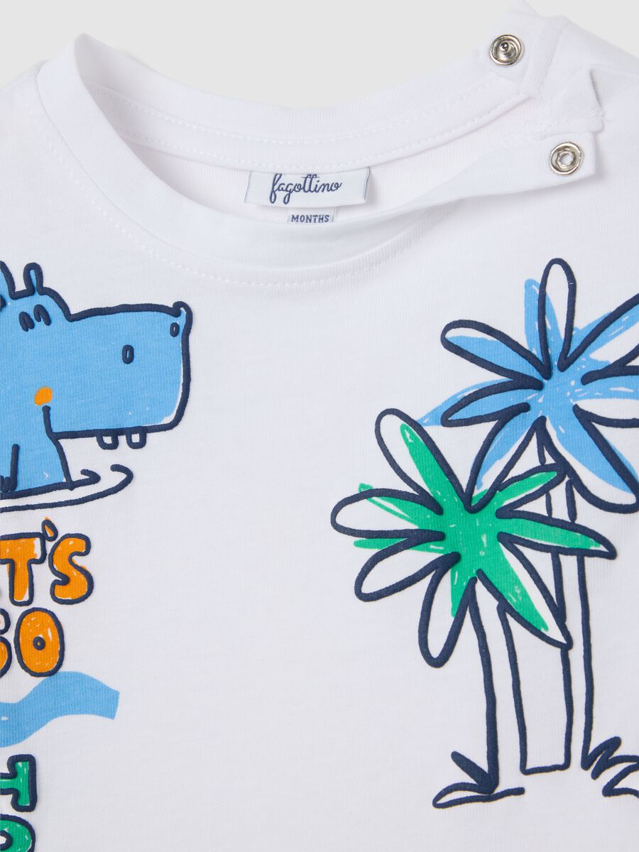 White regular fit pure cotton children's t-shirt with print_2