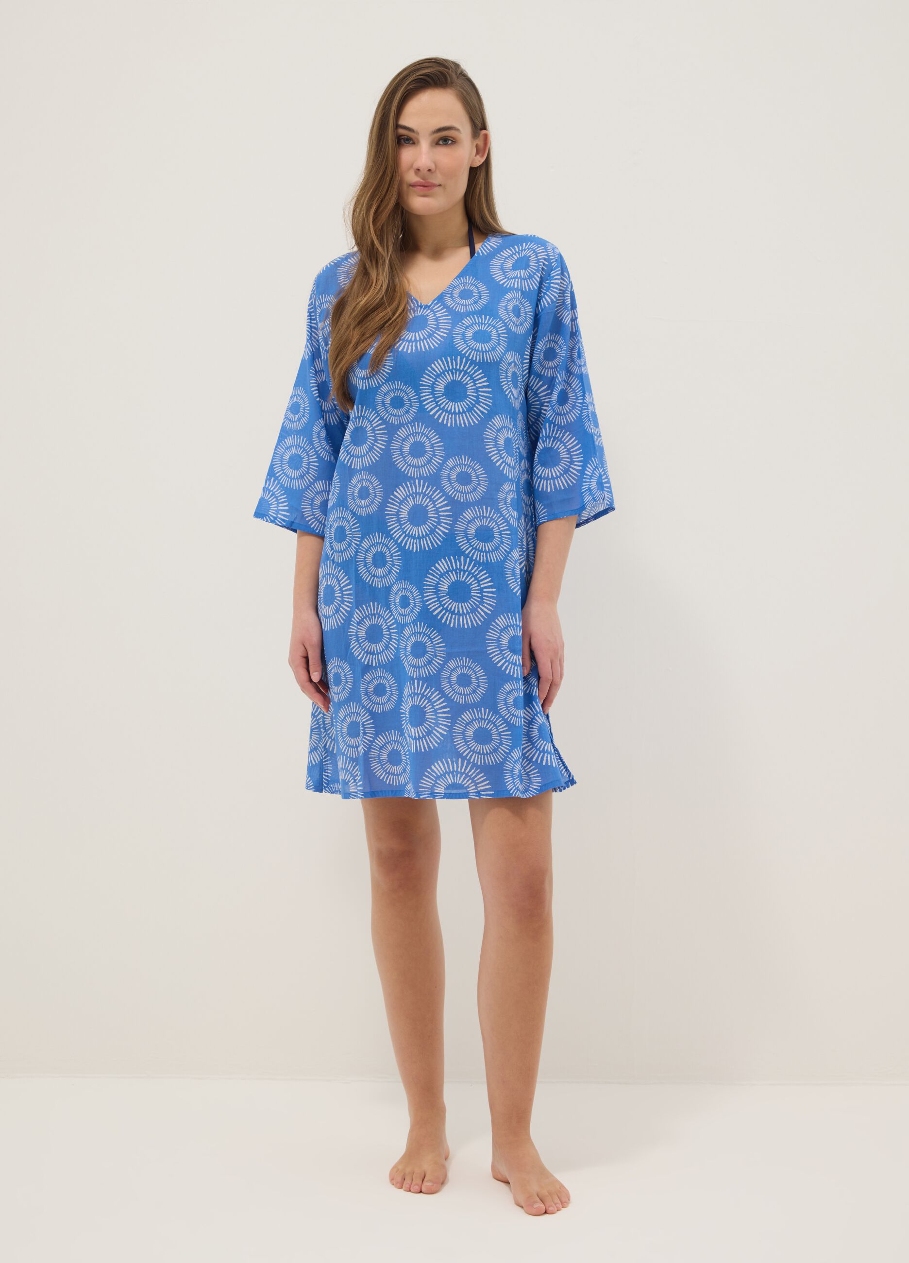 Blue pure cotton patterned kaftan