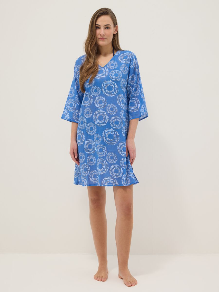 Blue pure cotton patterned kaftan_0