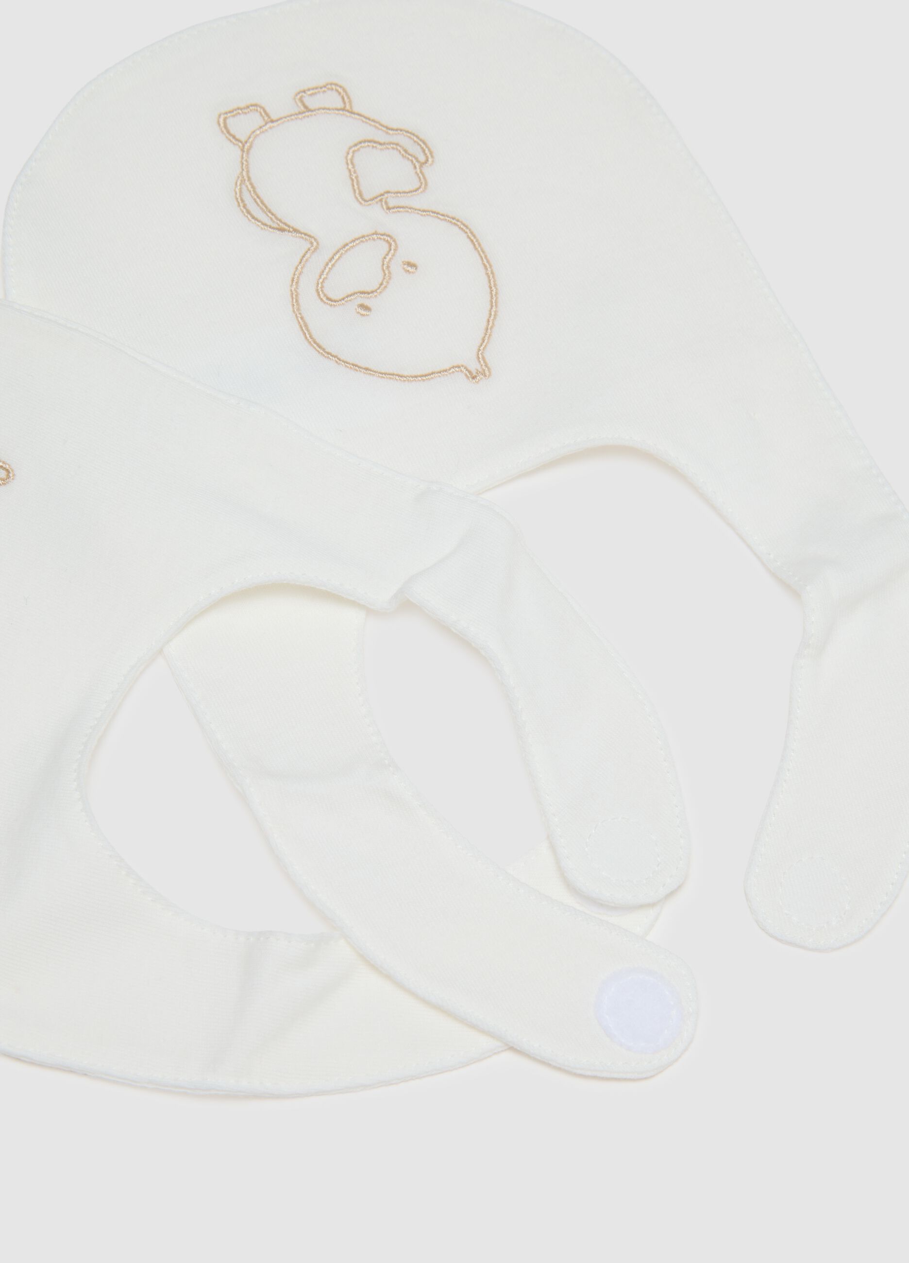 Baby bib twin set in pure white cotton with embroidery