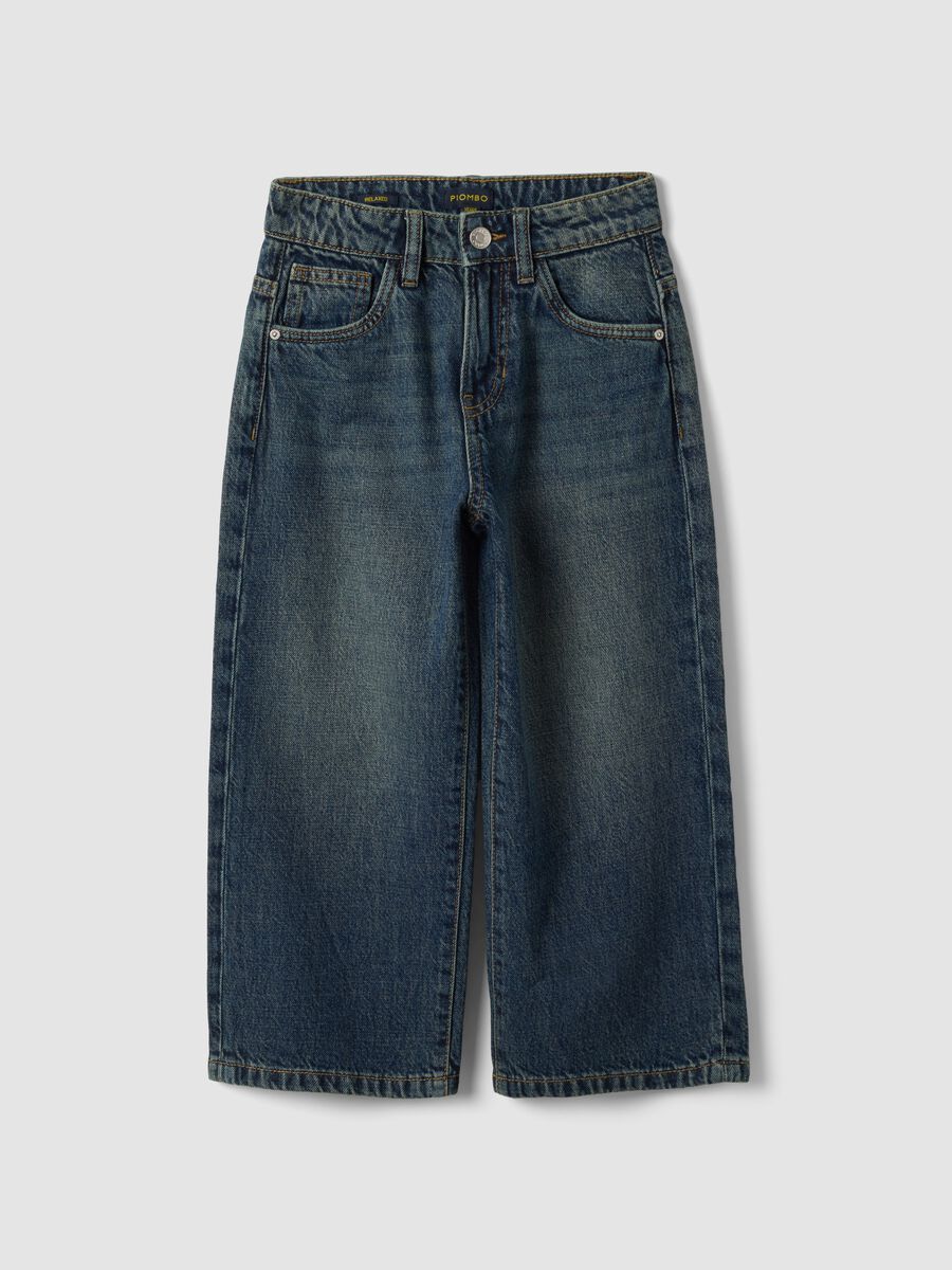 Jeans blu in puro cotone skater fit per bambino_0
