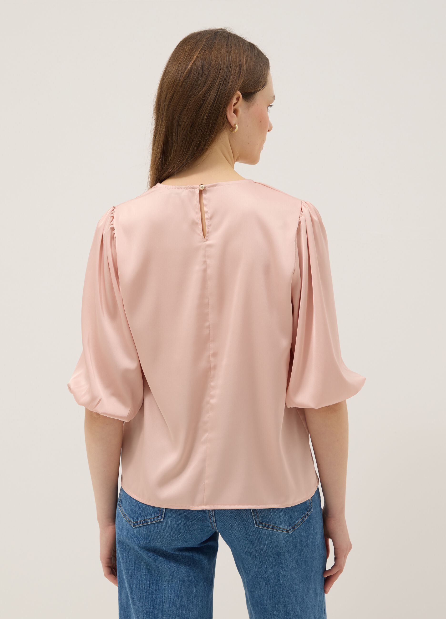 Pink long-sleeve regular fit top with teardrop closure