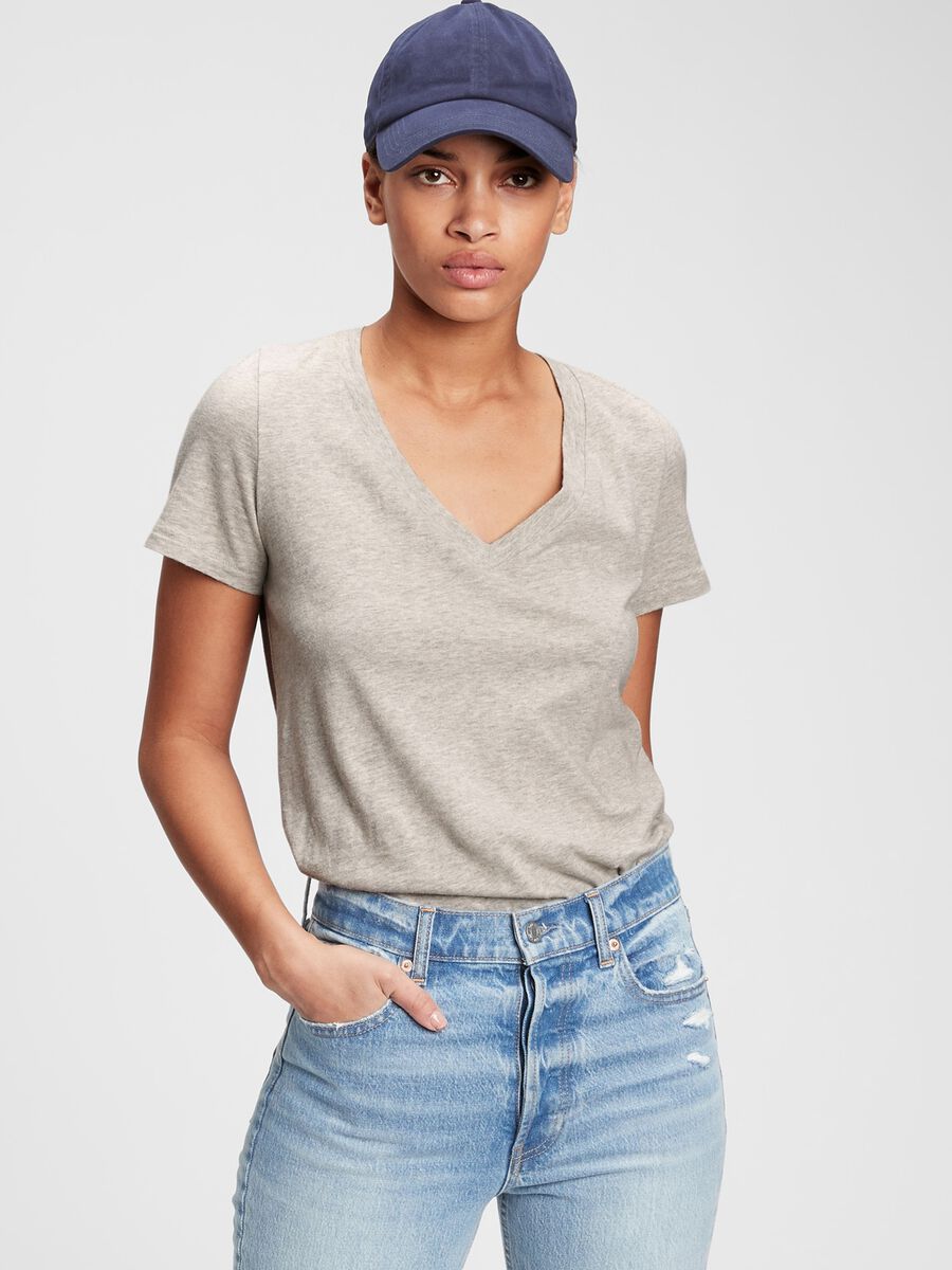 Mélange T-shirt with V neck_0