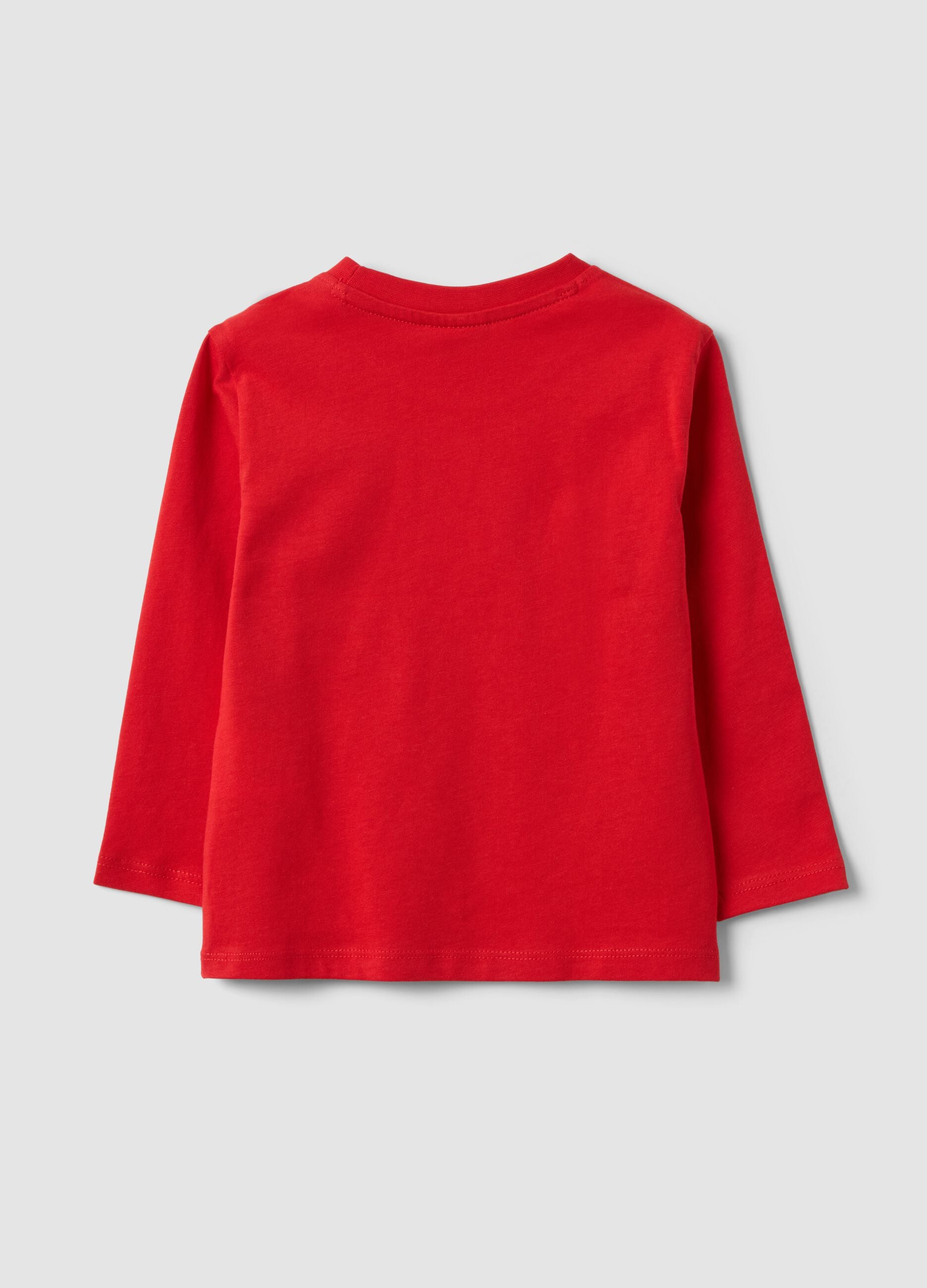 Red pure organic cotton T-shirt with college print for baby boy