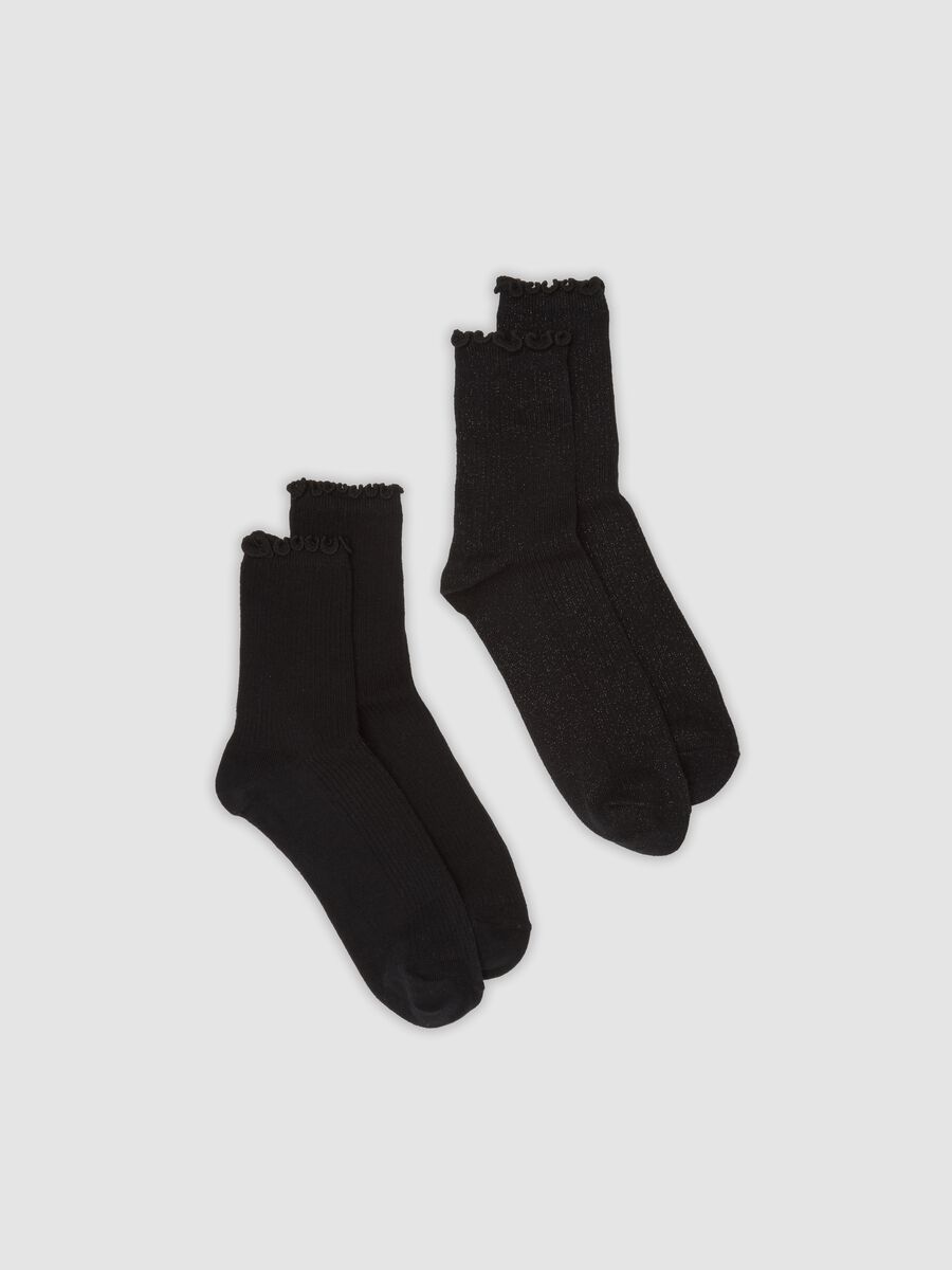2-pack black organic stretch cotton socks with scalloped trim_0