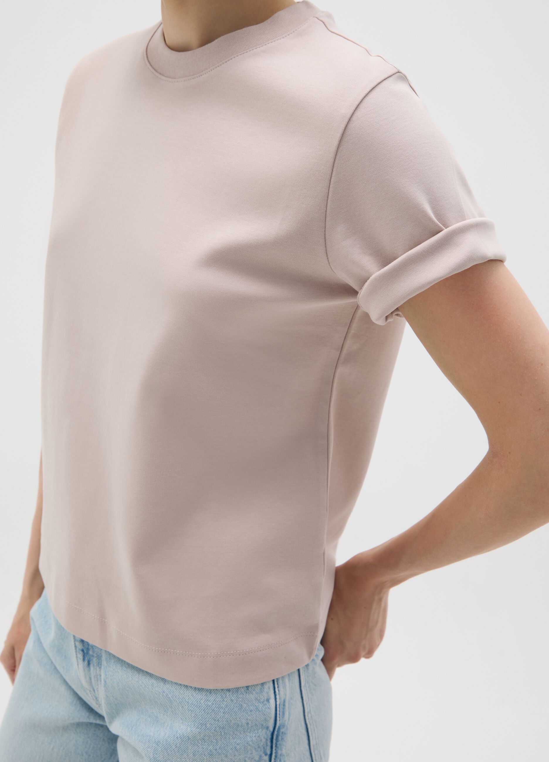 Beige Regular Fit Pure Cotton T-shirt