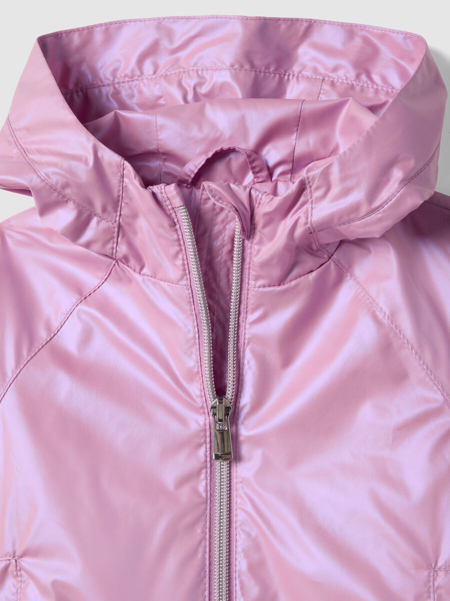 Pink waterproof girl's jacket regular fit with zip and hood_2