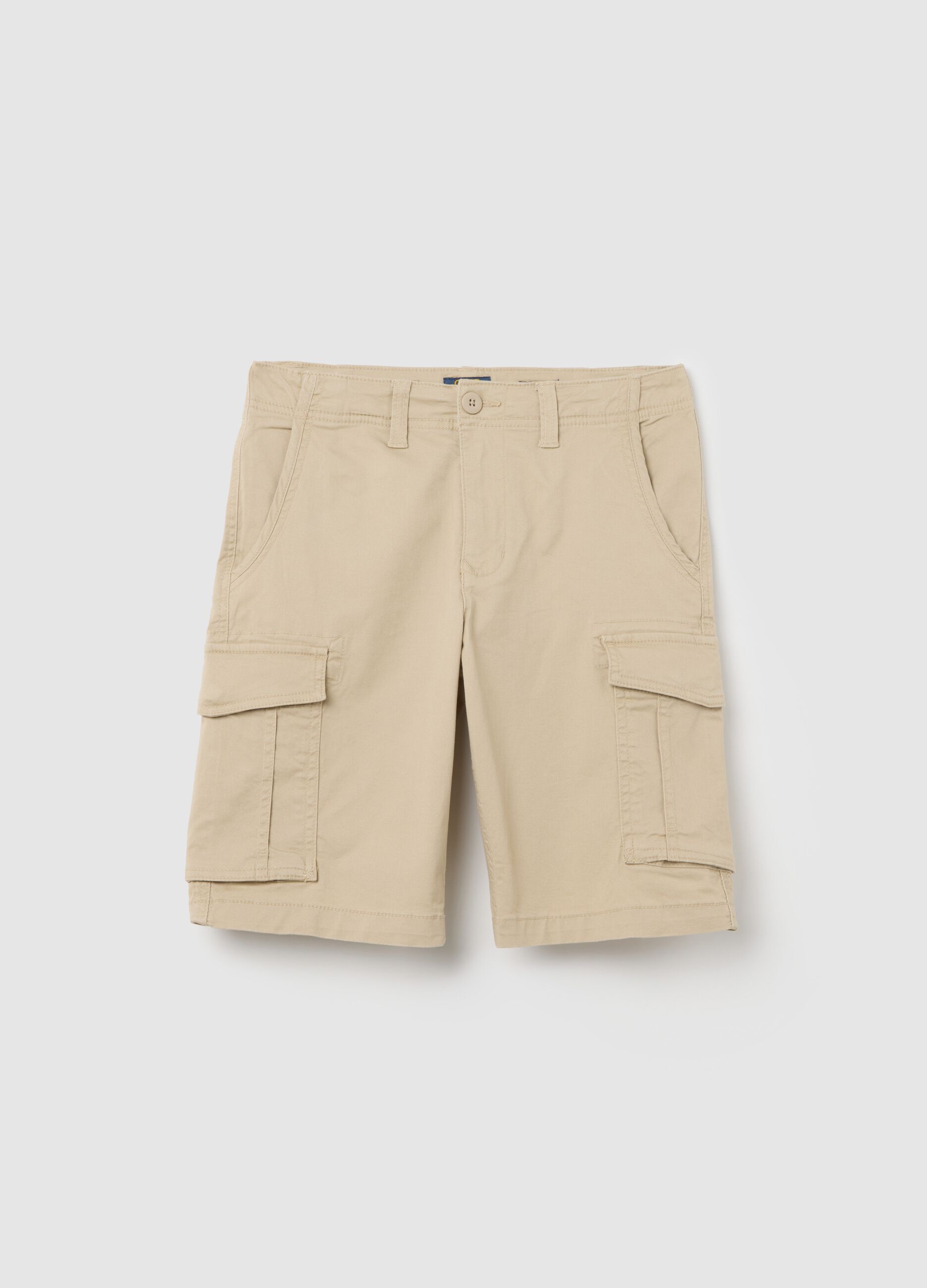 Boys’ beige regular-fit shorts in stretch cotton