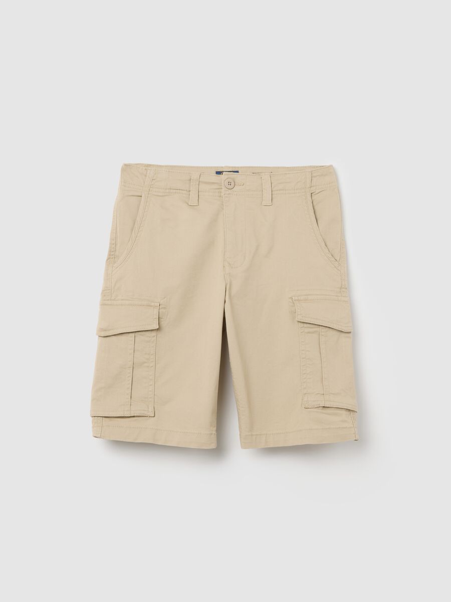 Boys’ beige regular-fit shorts in stretch cotton_0
