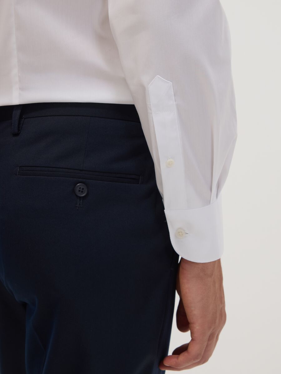 White stretch cotton poplin shirt with French collar, slim fit_2