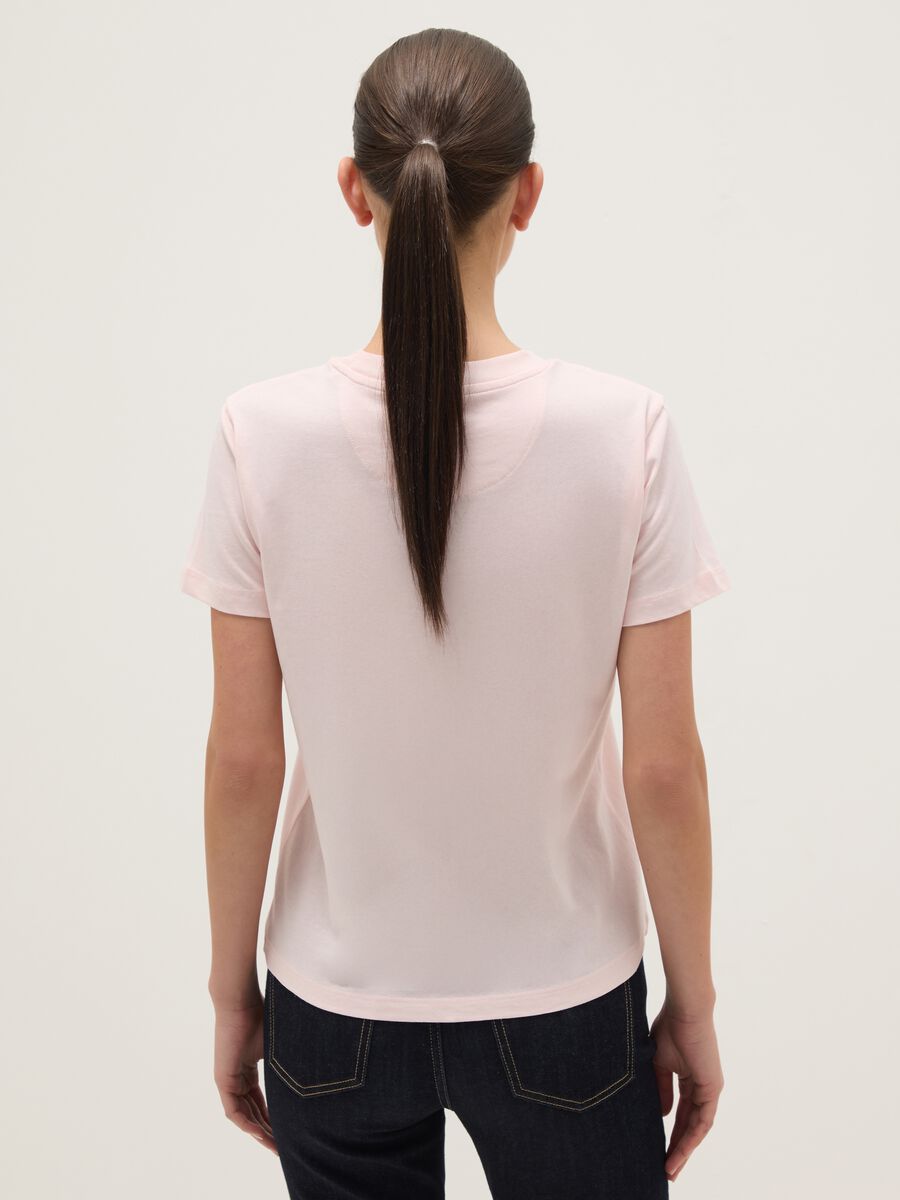 Pink pure cotton regular fit T-shirt with embroidered slogan_2