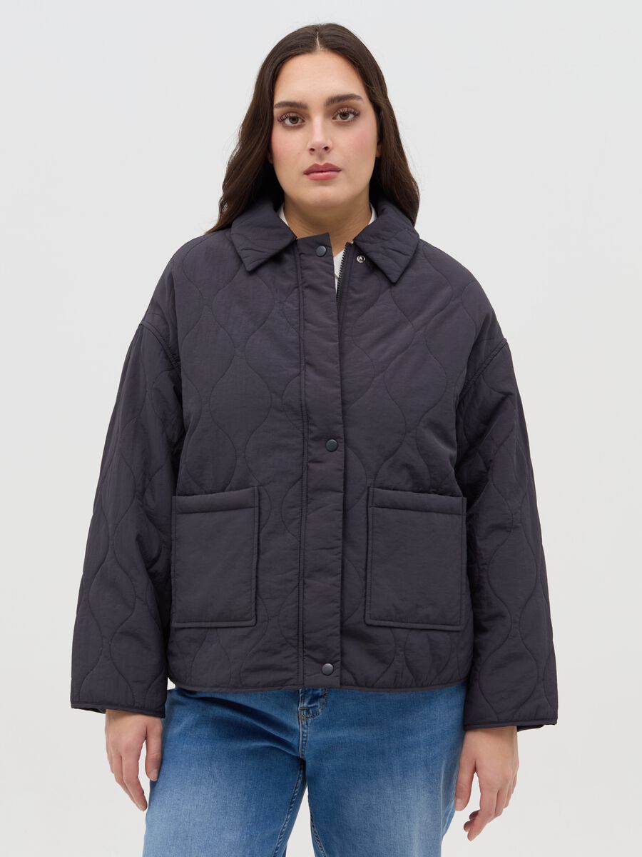 Curvy short quilted jacket with collar_0