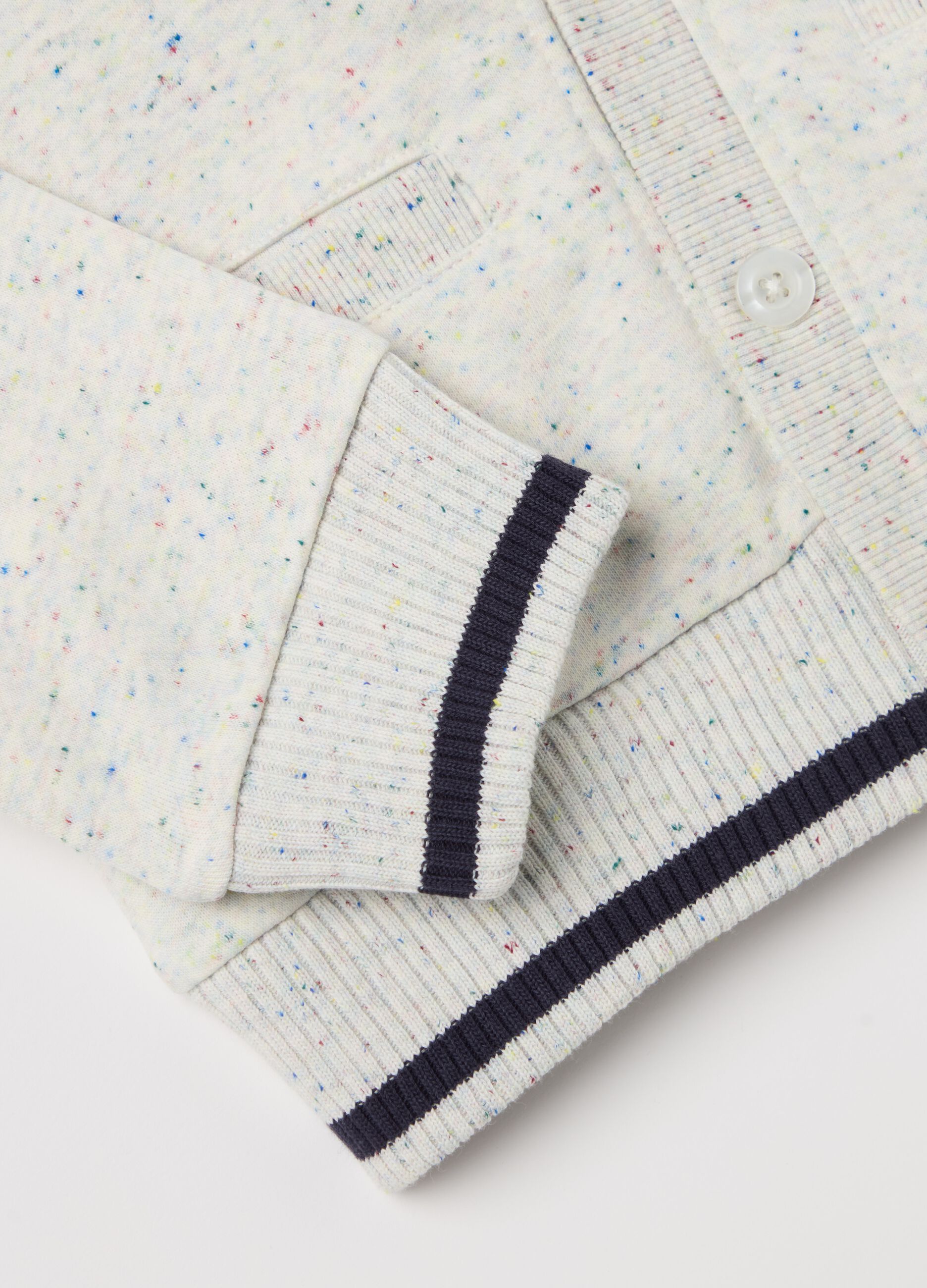 Terry jersey cardigan with V neck and print