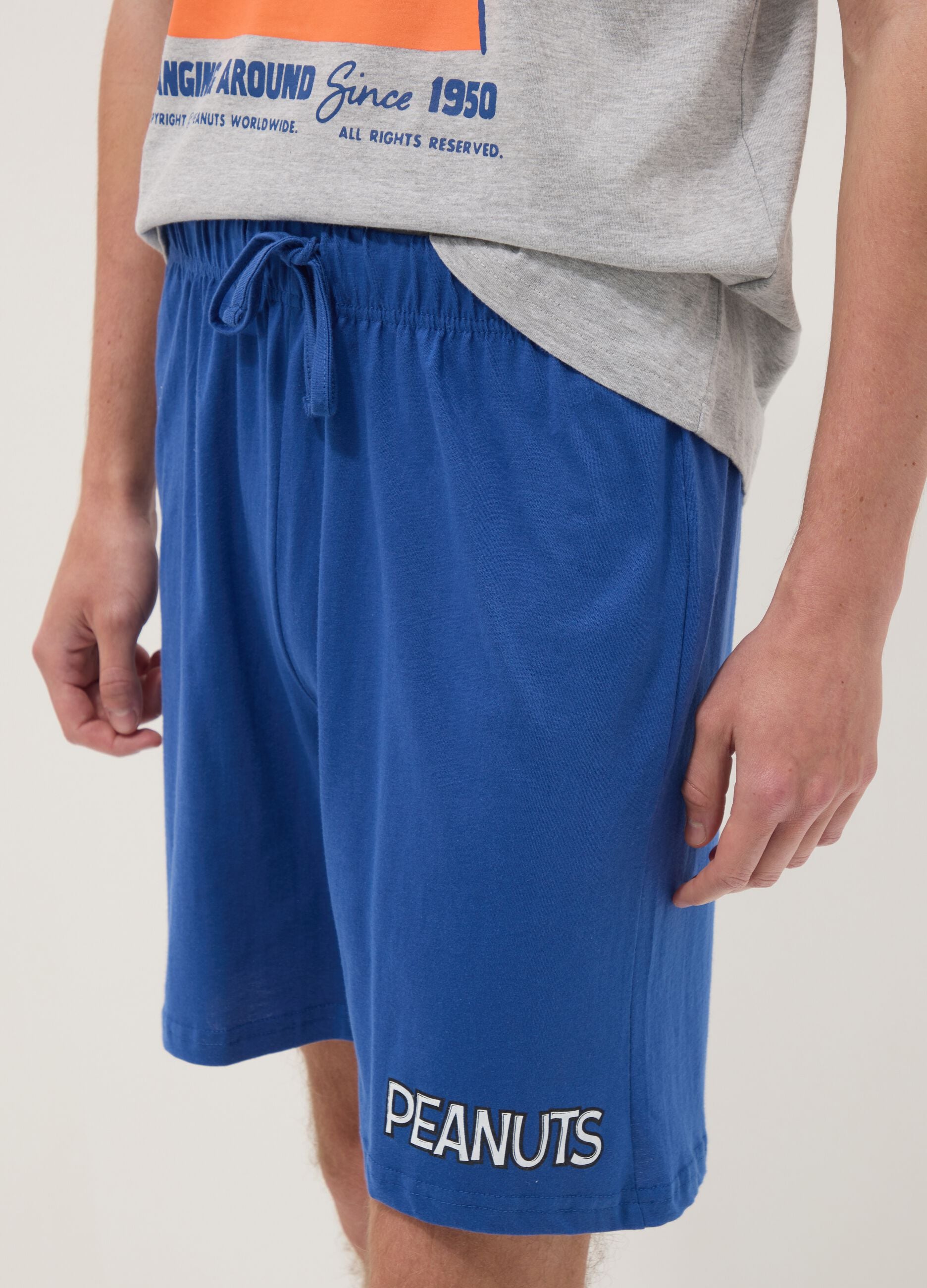 Men's grey short cotton pyjama set with Peanuts print, regular fit