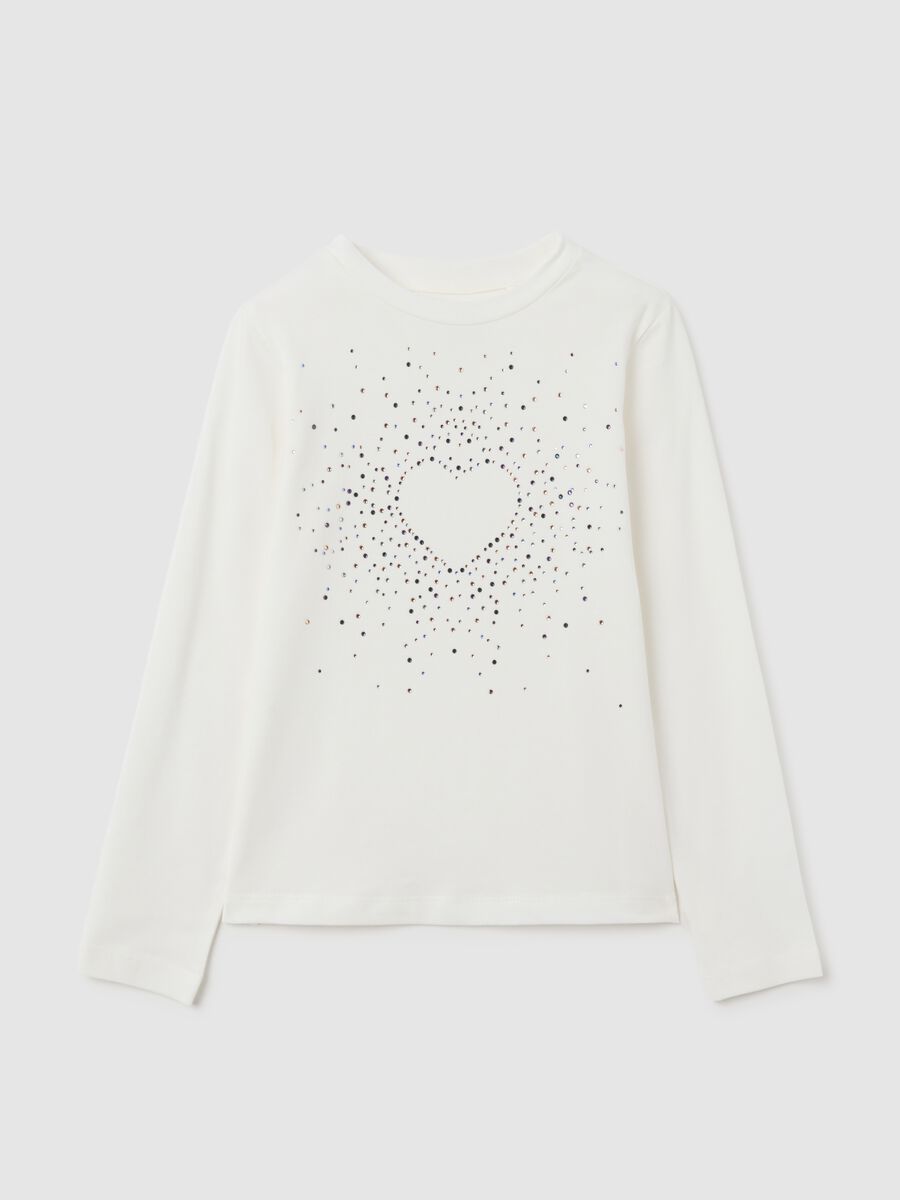 Girl's white cotton top with rhinestones_0