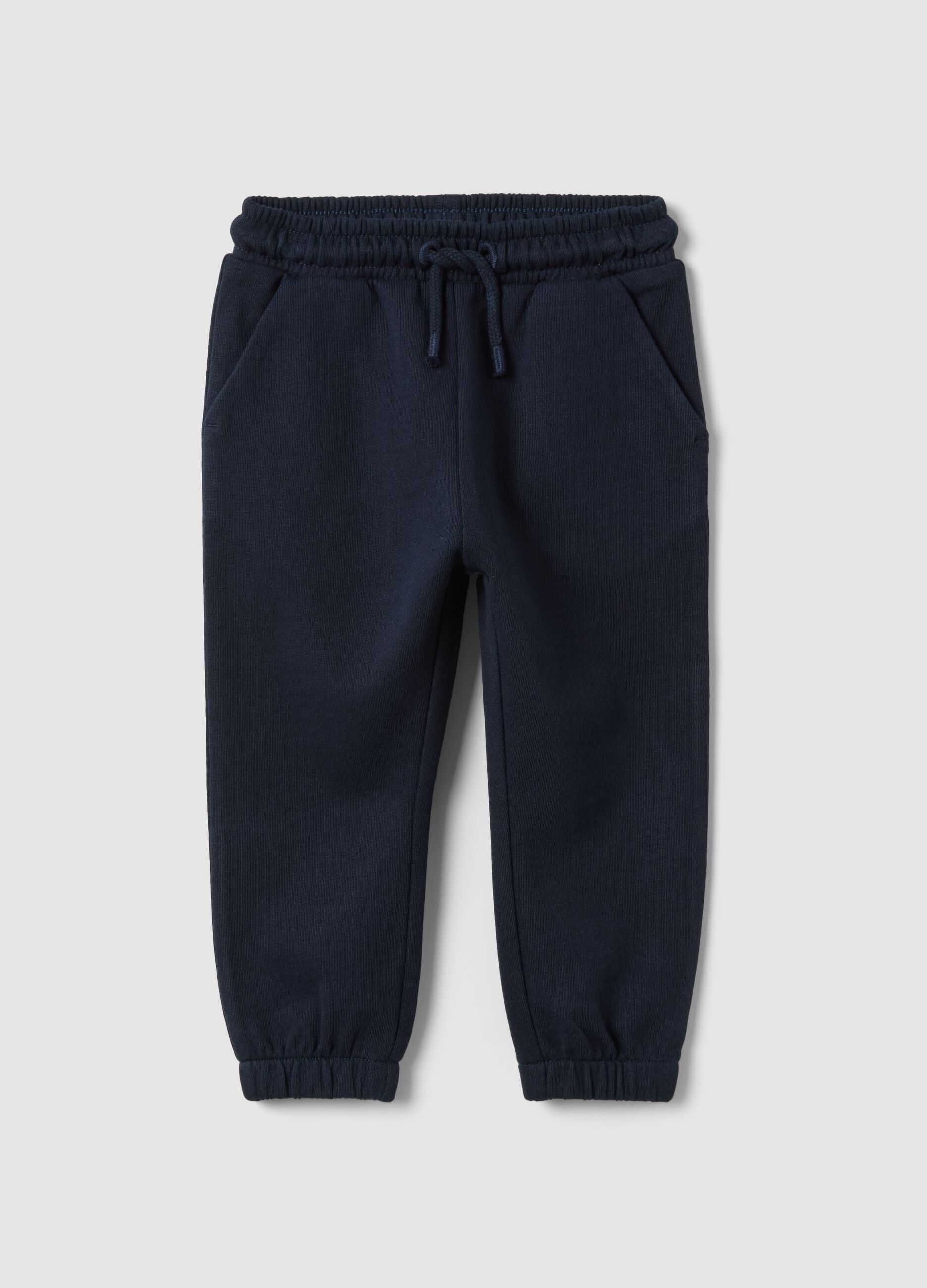 Blue jogger trousers in pure organic cotton with drawstring for baby boys