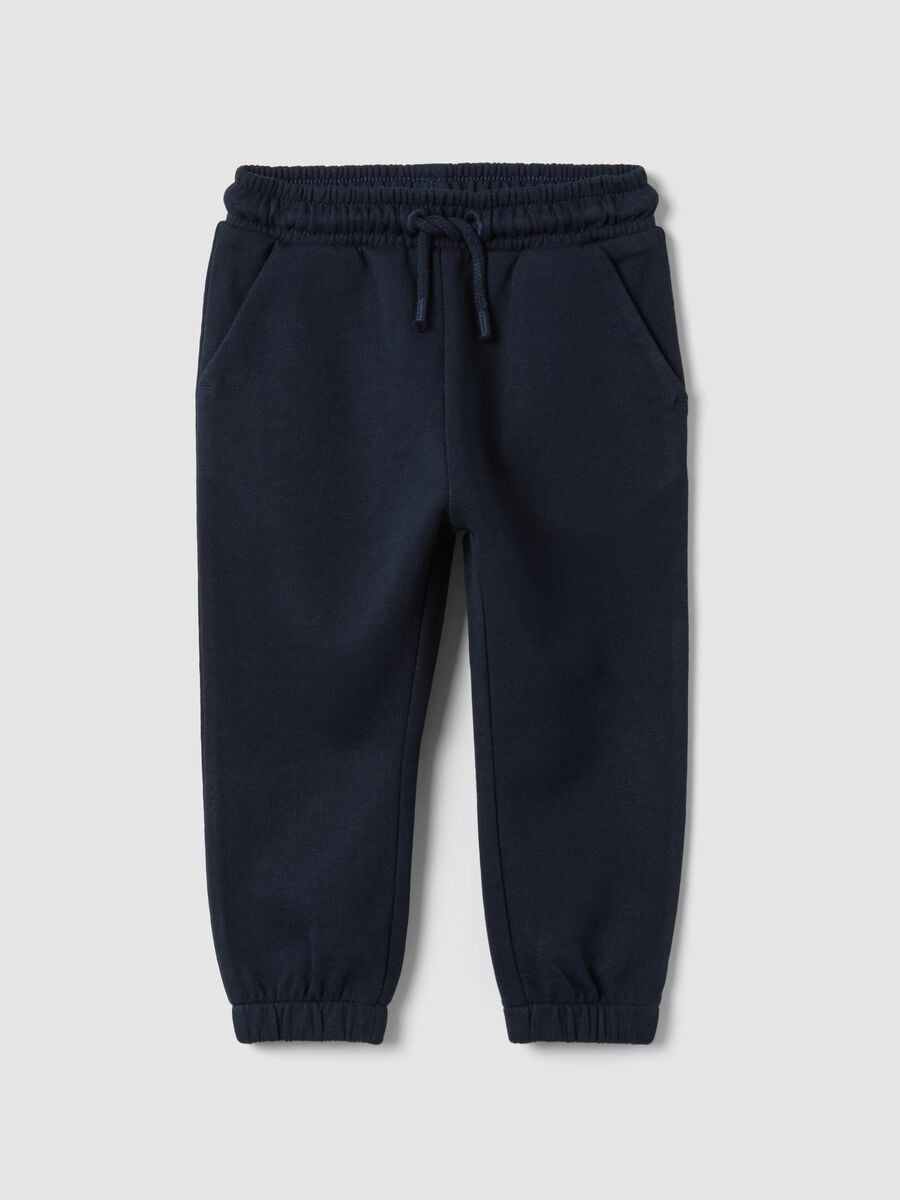 Pantaloni jogger blu in puro cotone organico con coulisse per bimbo_0