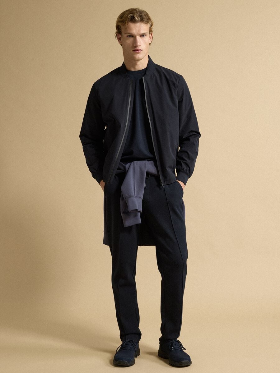 Pantaloni blu in cotone elasticizzato regular fit_0