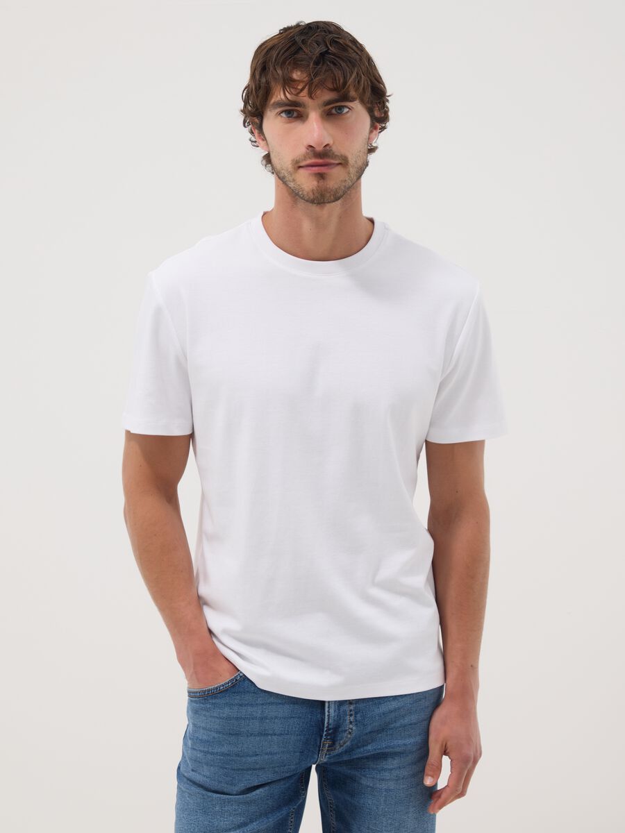 T-shirt bianca in puro cotone mercerizzato slim fit_0
