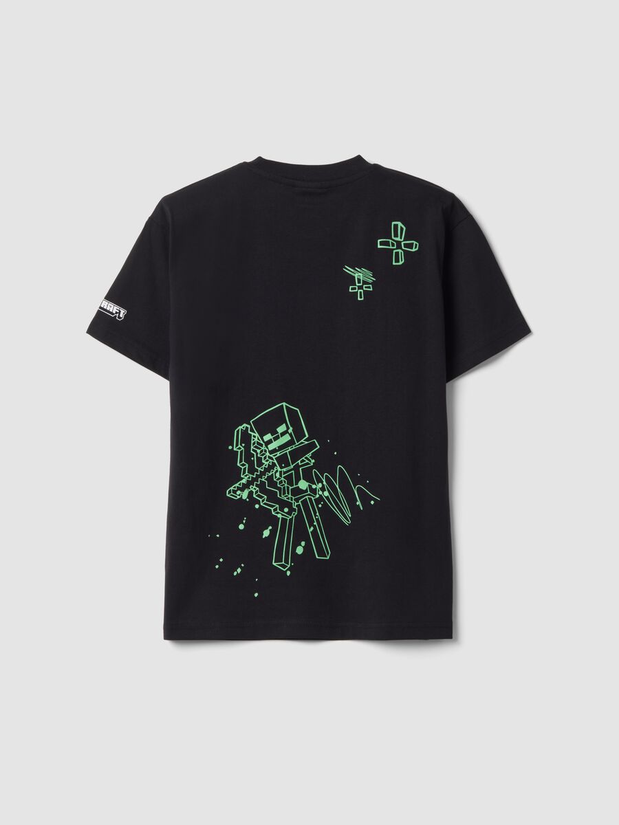 T-shirt nera in puro cotone con girocollo stampa Minecraft_1