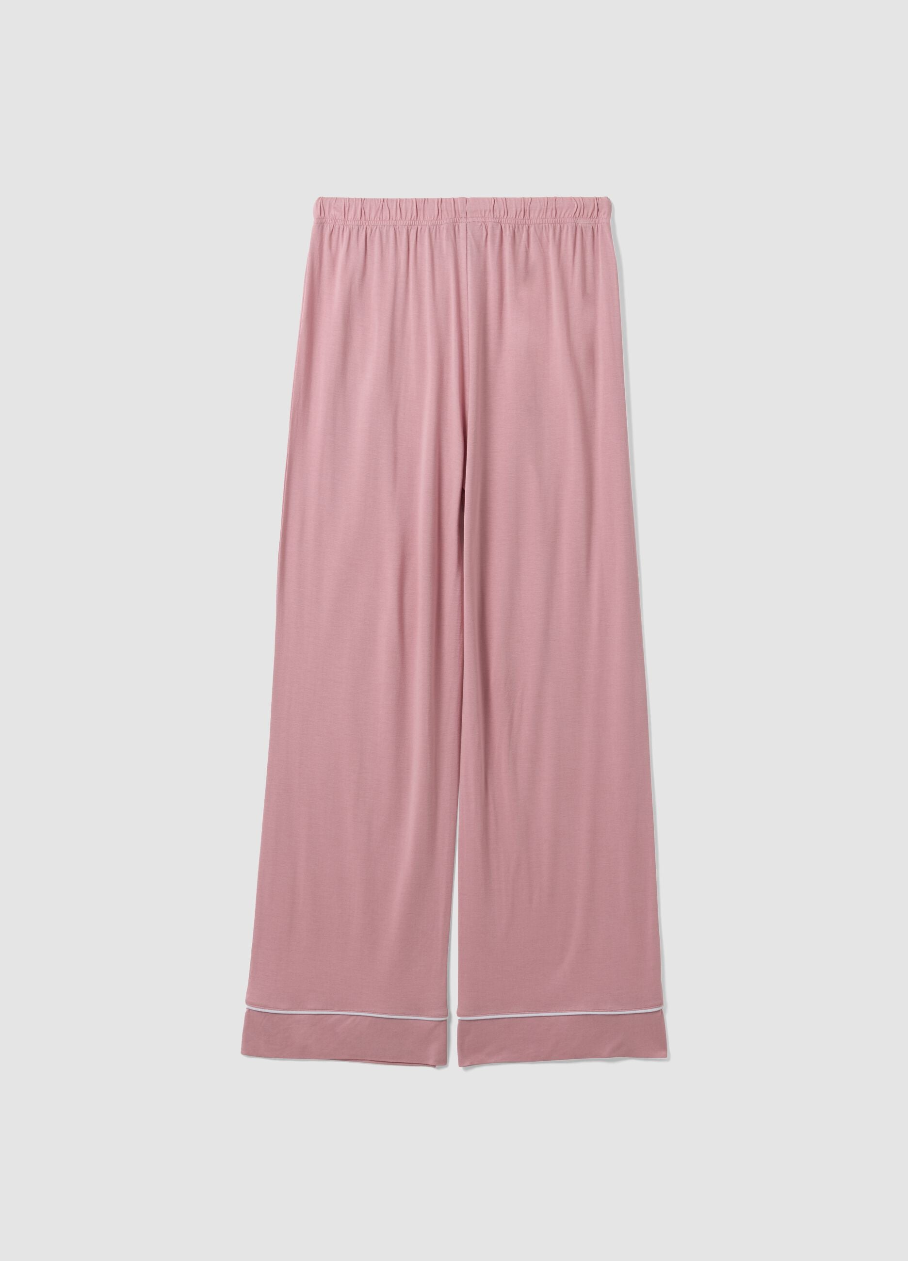 Pink pure viscose pyjama trousers with drawstring, regular fit