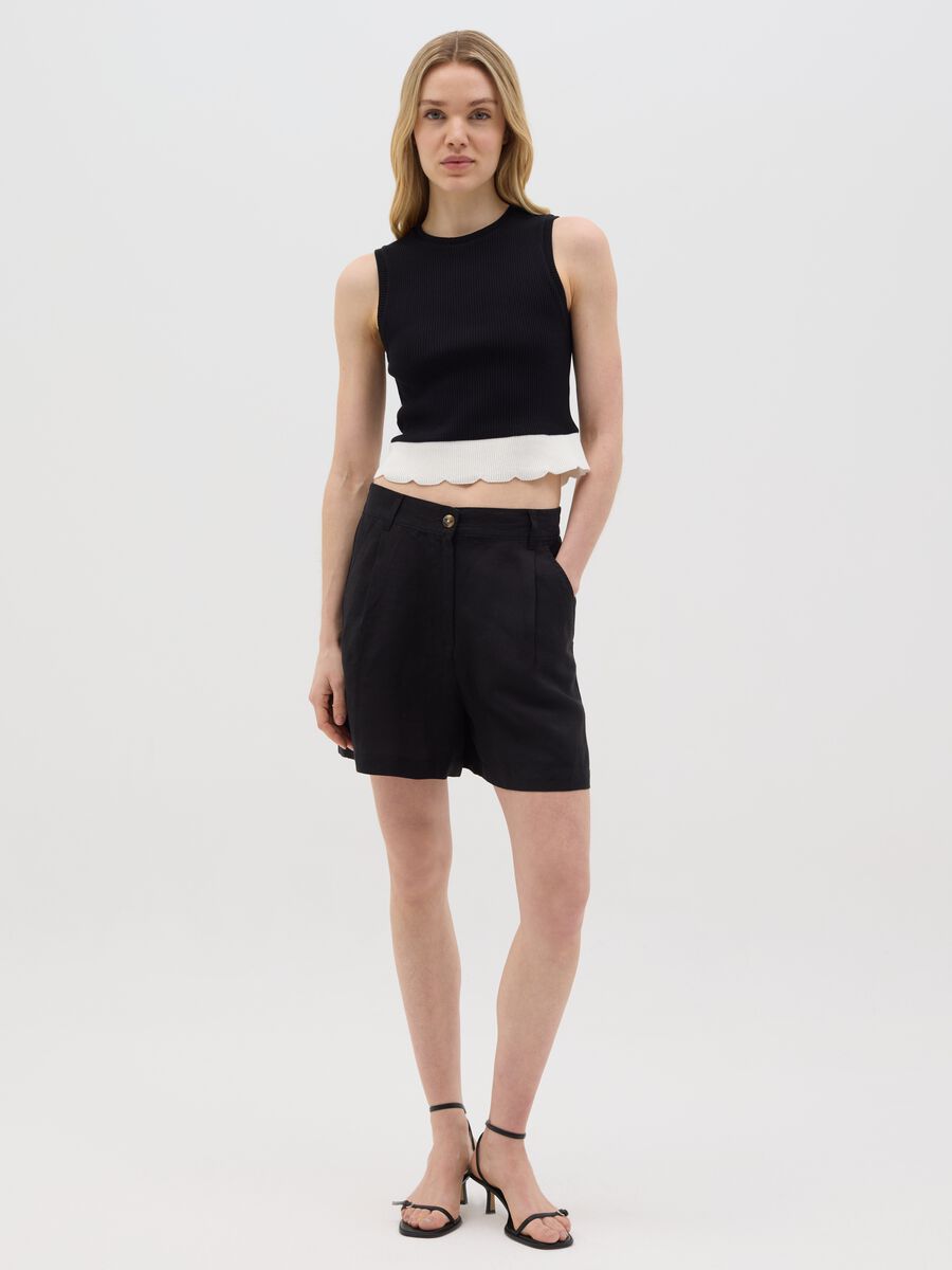 Black Sleeveless Ovs Top in Stretch Cotton_1