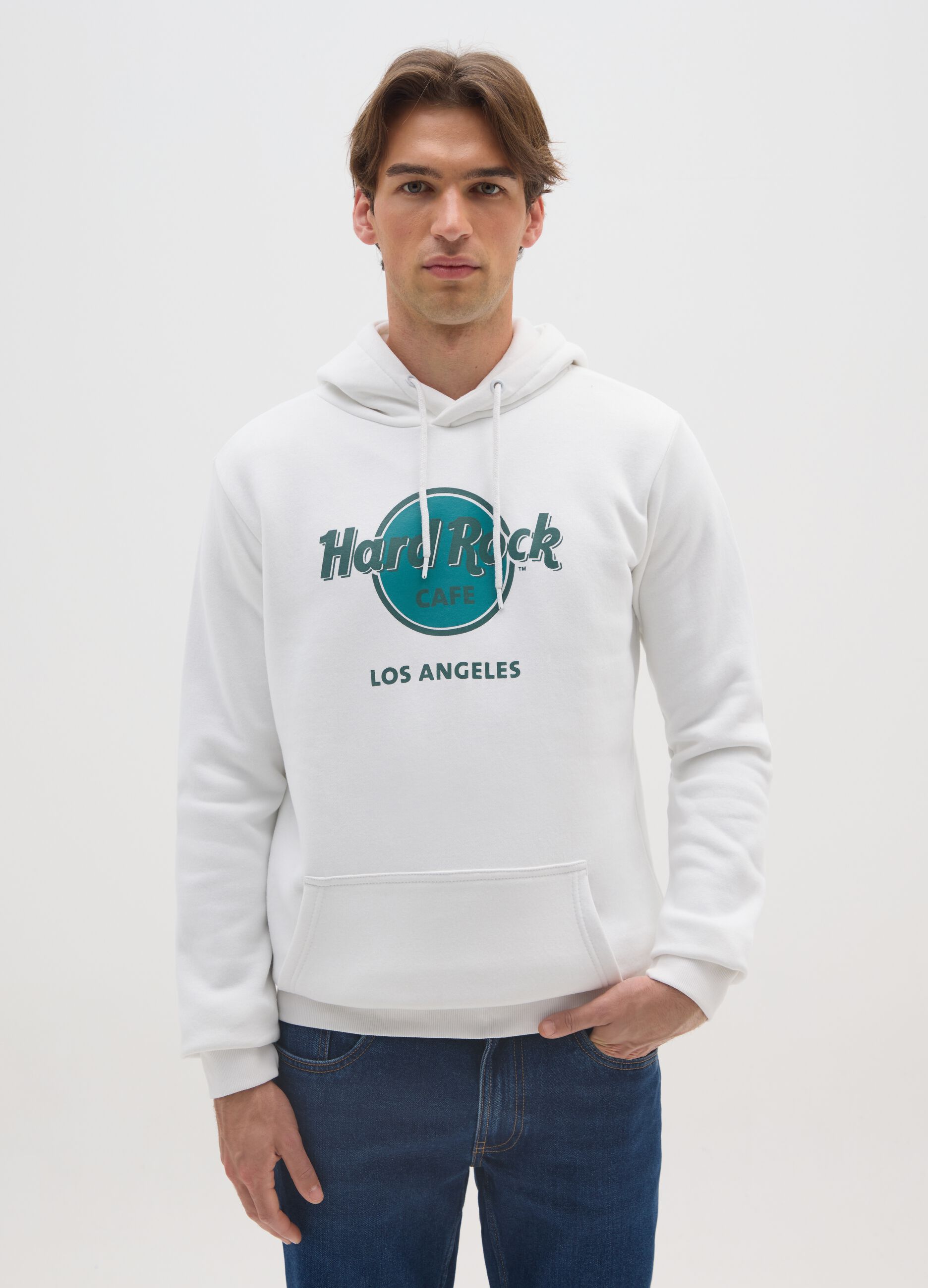 White Cotton Blend Hoodie with Hard Rock Cafe Logo