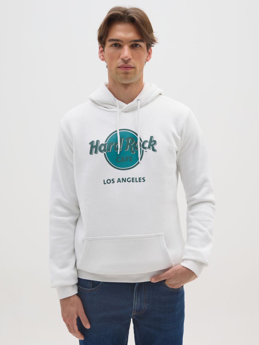White Cotton Blend Hoodie with Hard Rock Cafe Logo_0