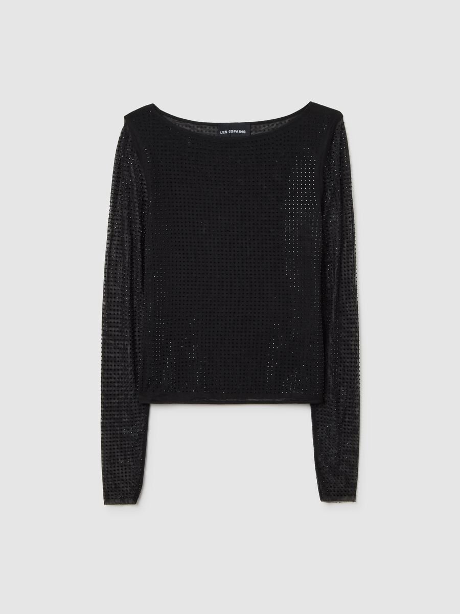 Black regular fit top with transparent sleeves_4