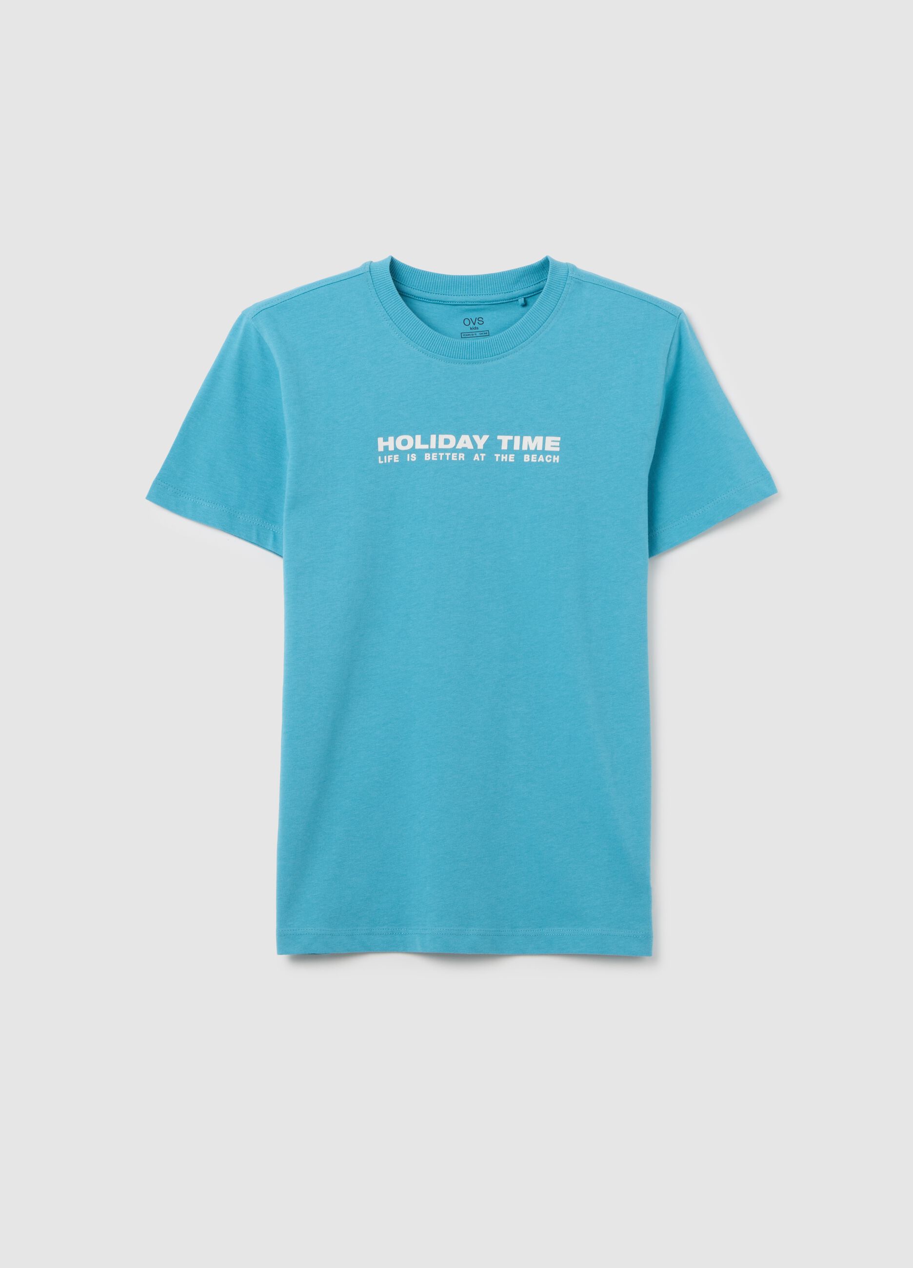 Boys' pure cotton azure blue regular fit t-shirt with print