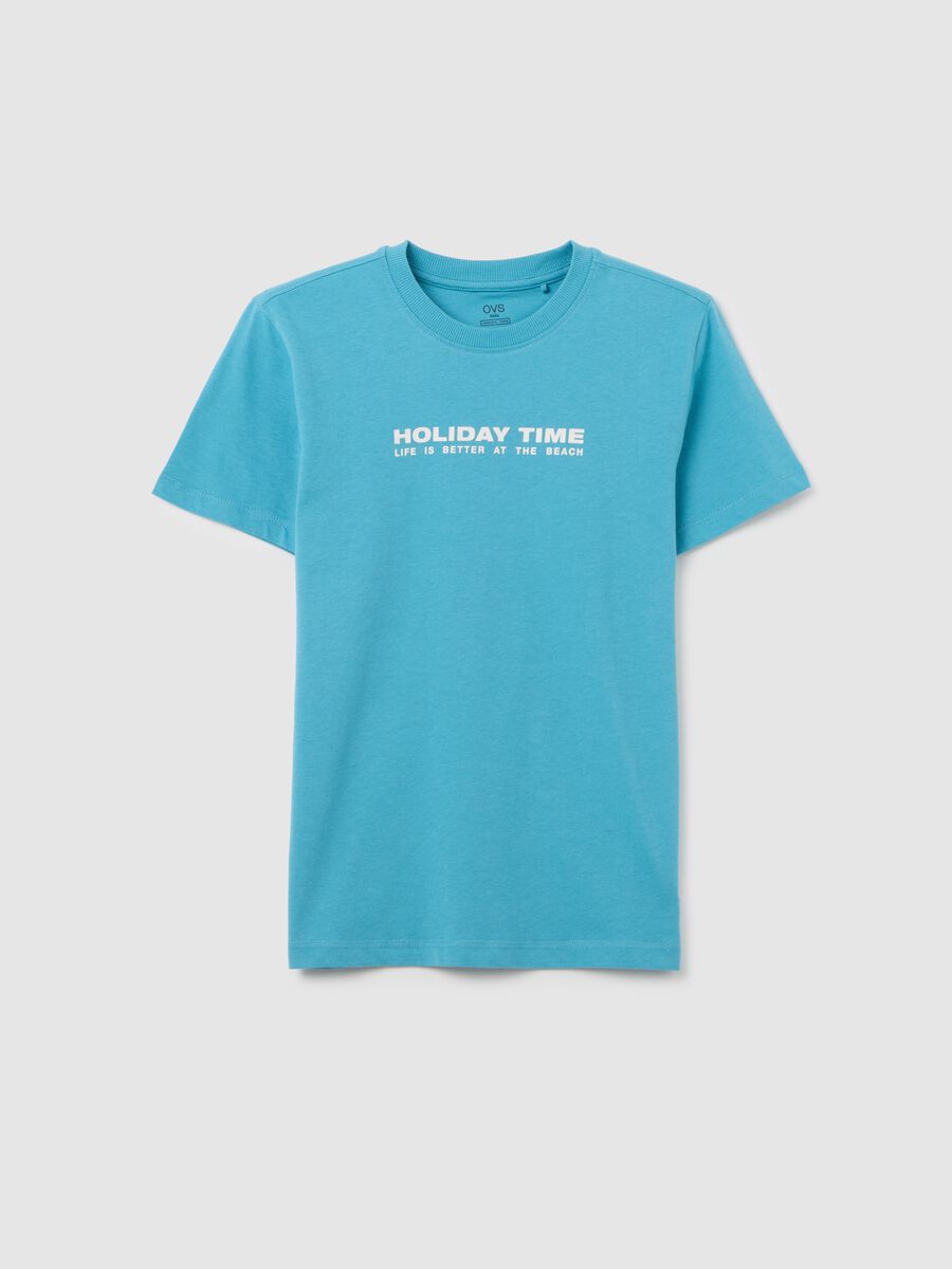 T-shirt da ragazzo in puro cotone azzurra regular fit con stampa_3