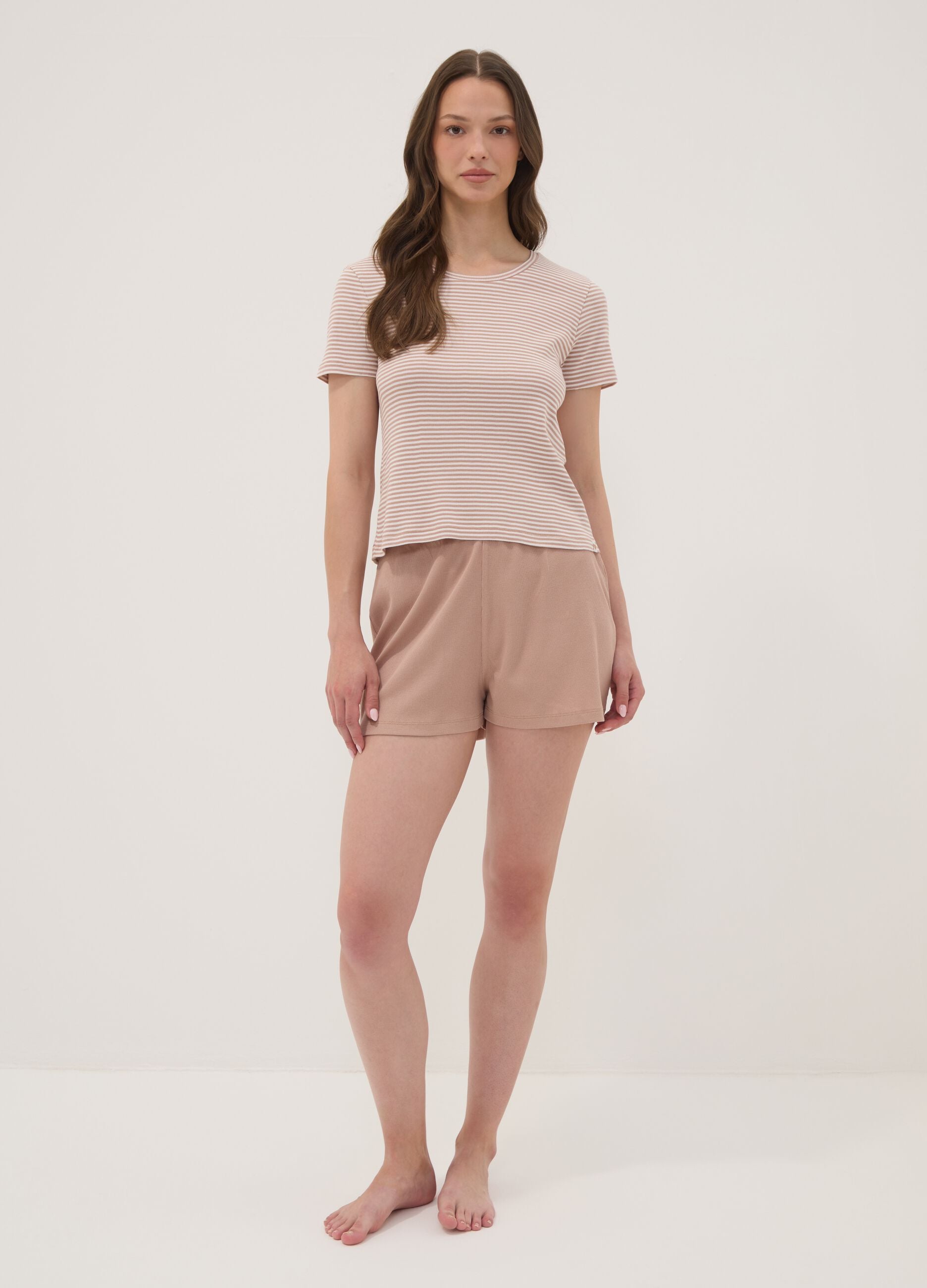 Multicolour pure organic cotton pyjamas with striped T-shirt and shorts