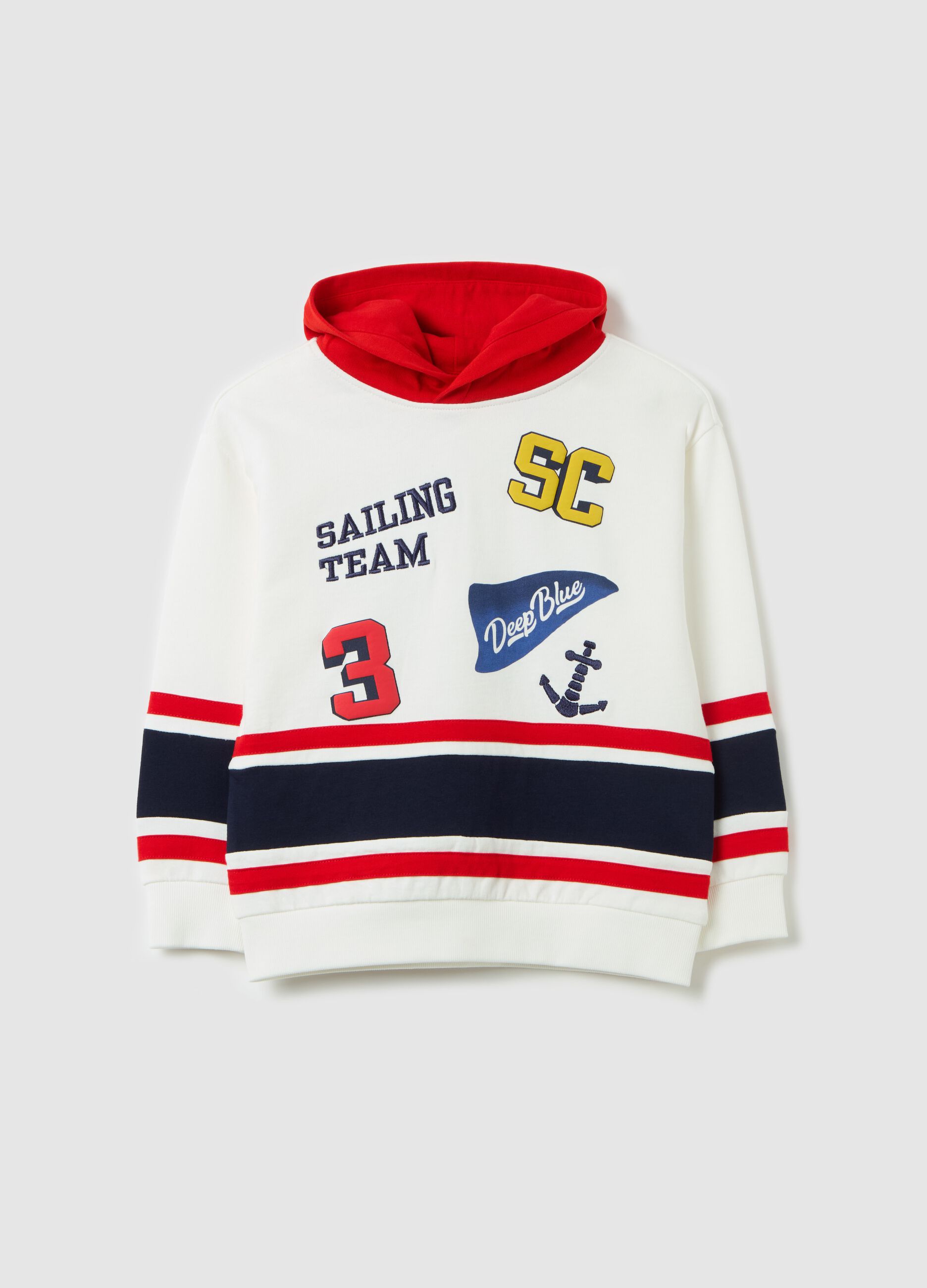 Sweatshirt with hood and "Sailing Team" embroidery