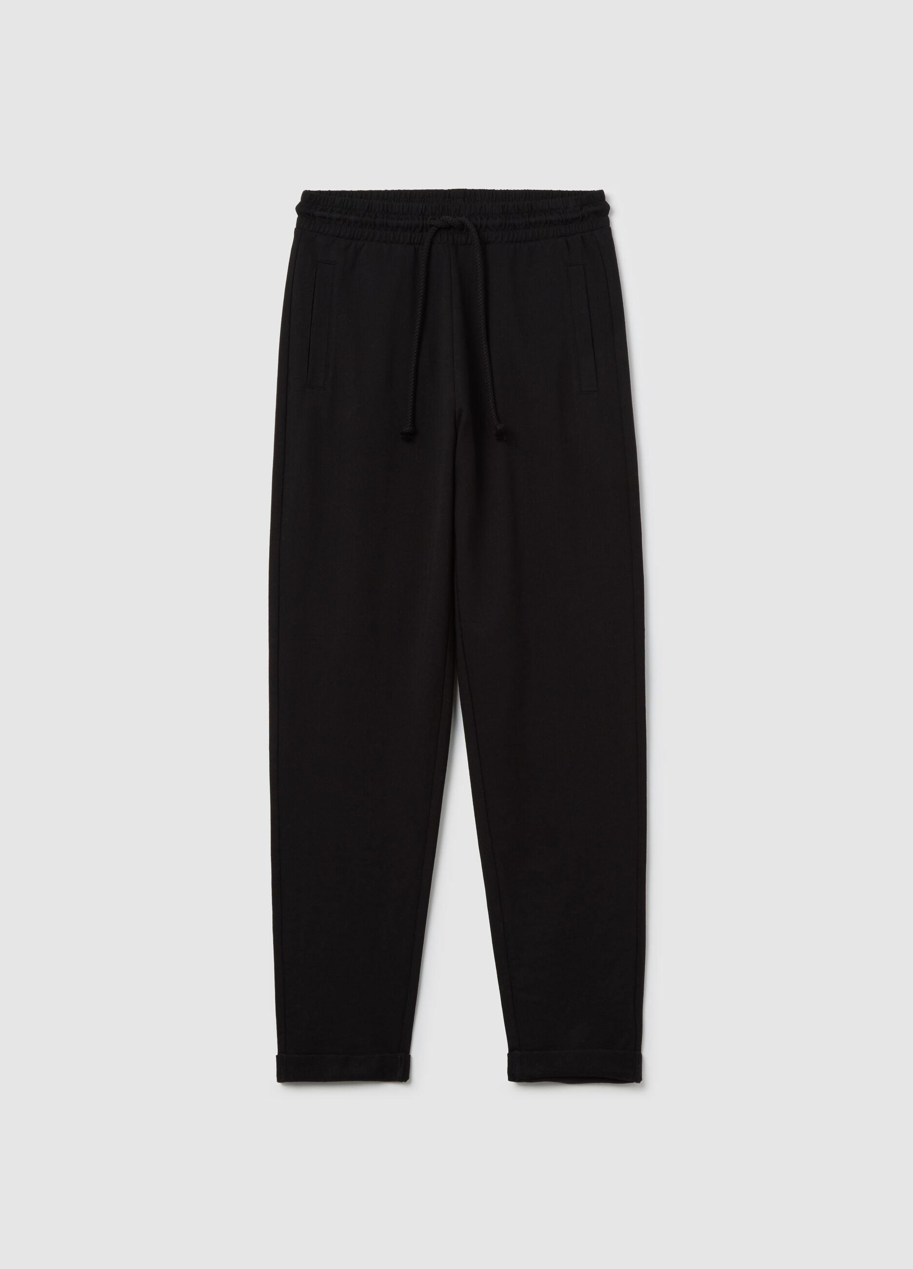 Black French terry joggers with drawstring