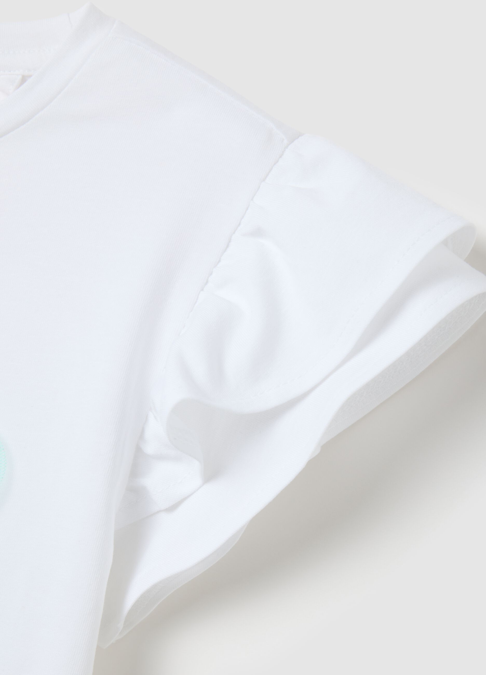 Girls' white stretchy cotton T-shirt