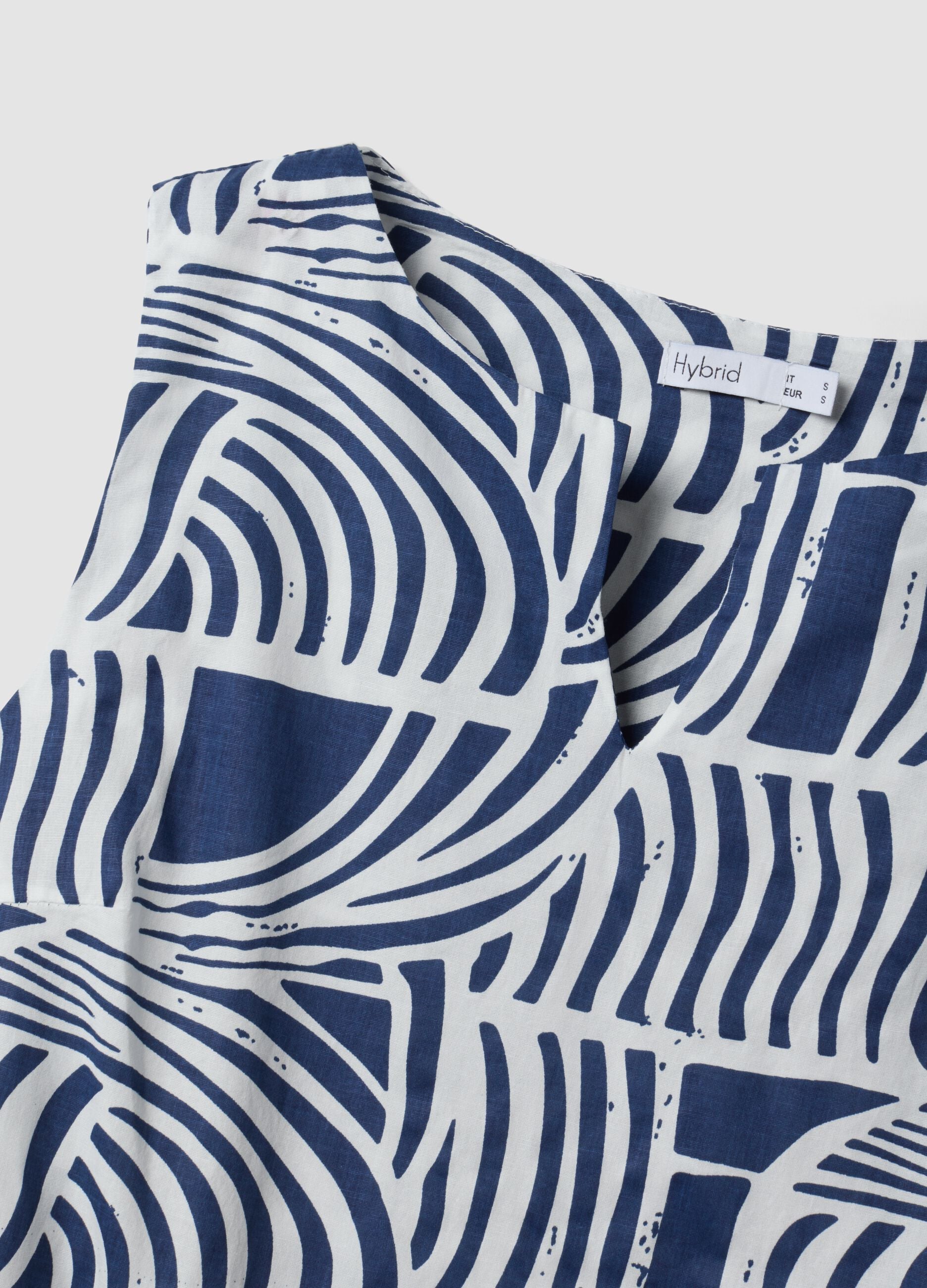 Abito blu in puro cotone con fantasia e cintura abbinata regular fit