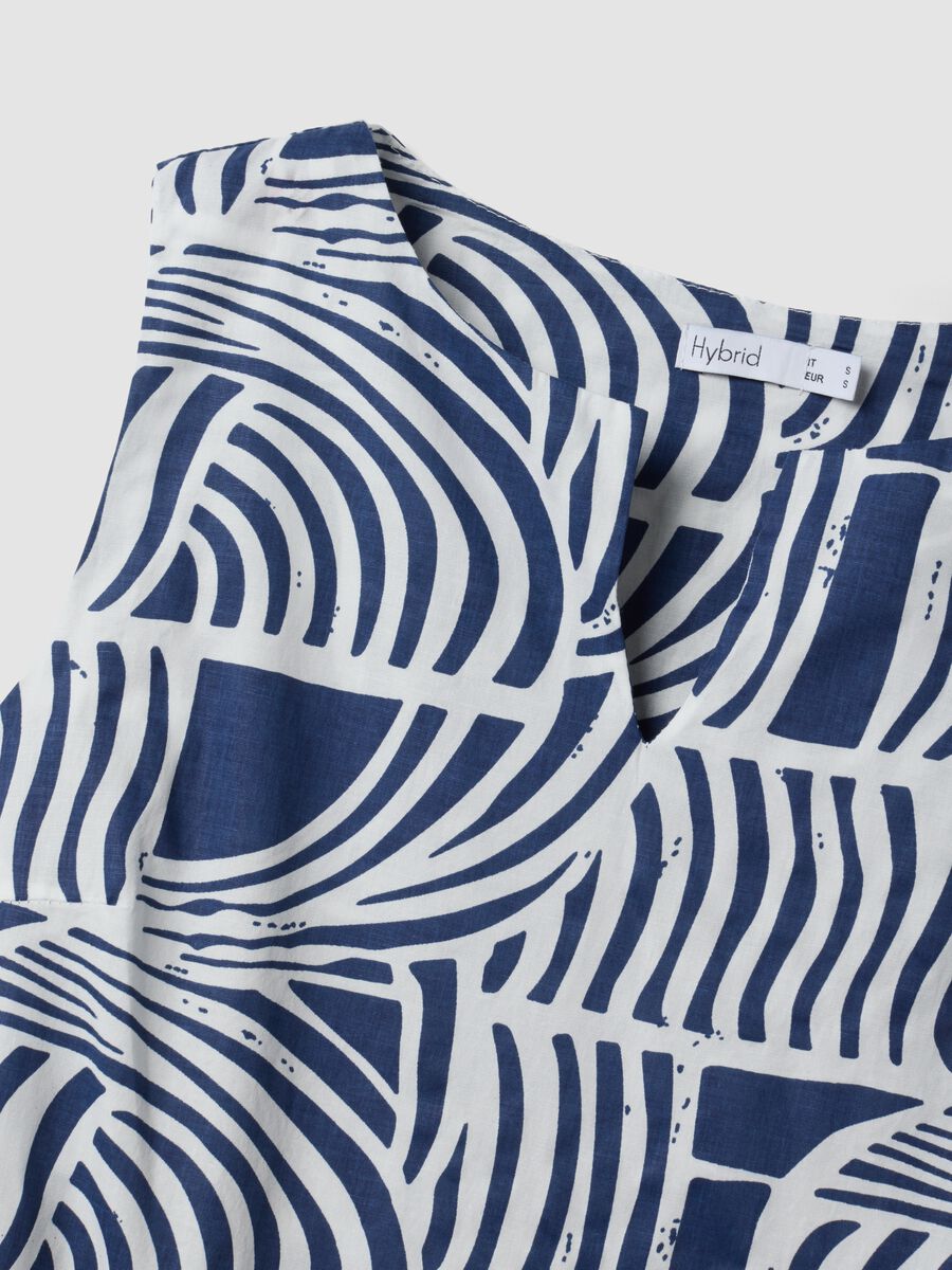 Abito blu in puro cotone con fantasia e cintura abbinata regular fit_5