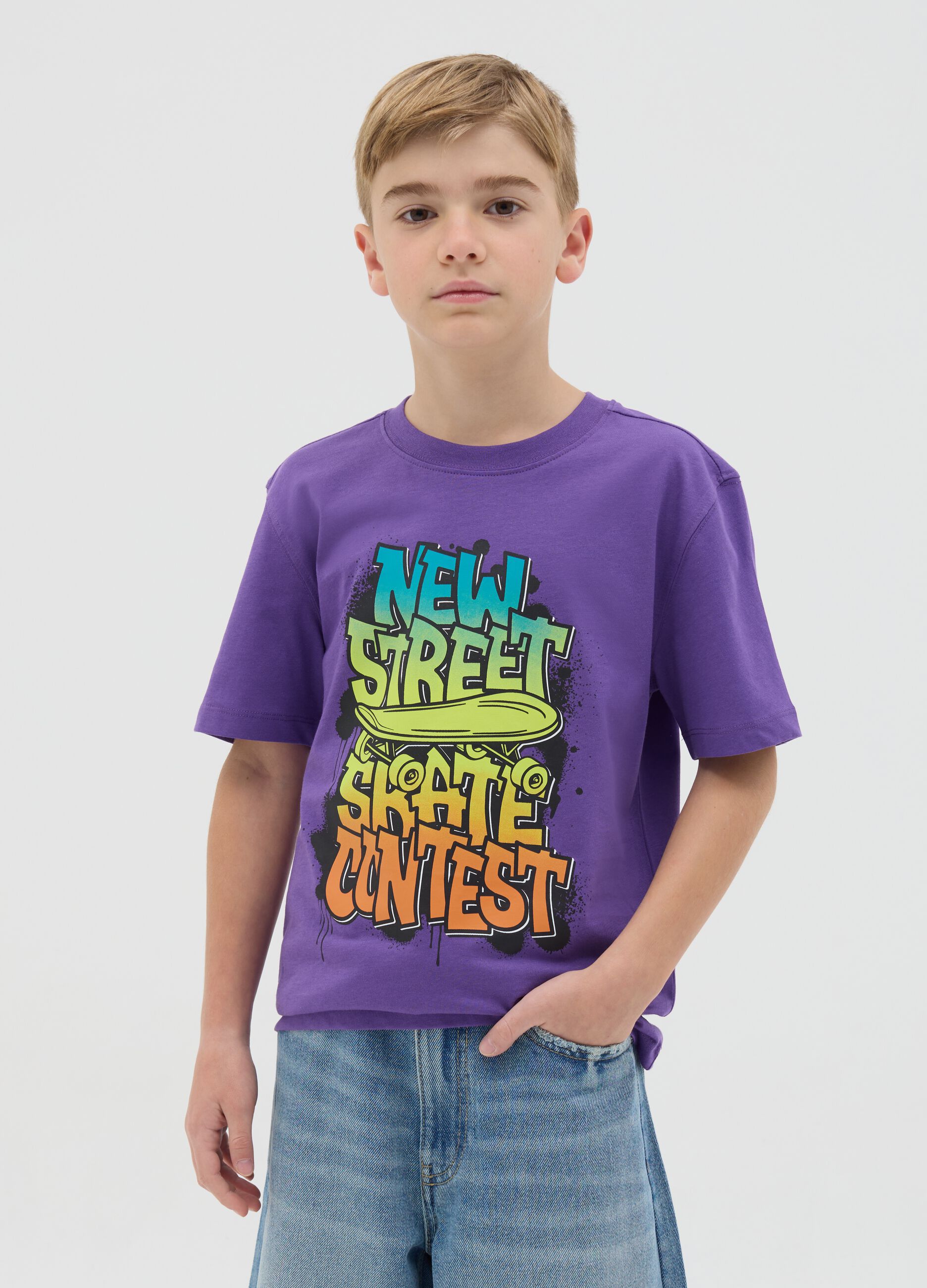 T-shirt in cotone con stampa "New Street Skate Contest"
