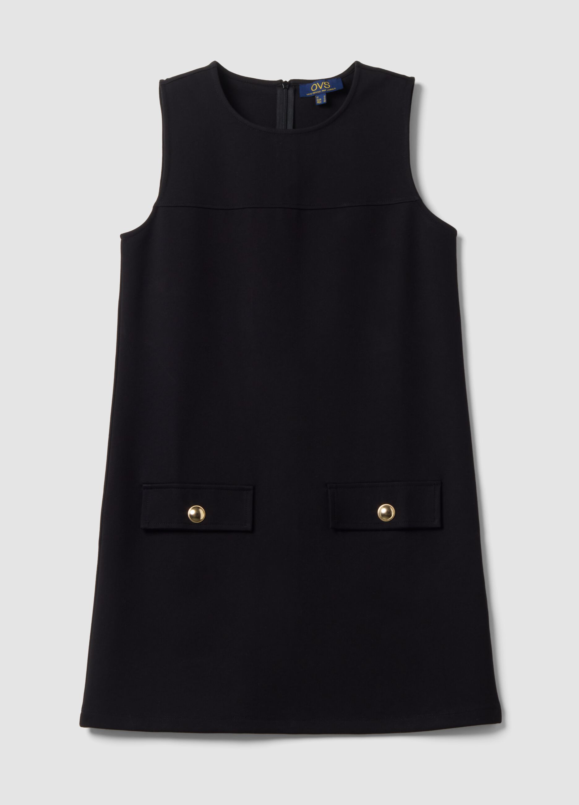 Abito smanicato nero in punto Milano di viscosa elasticizzata straight fit