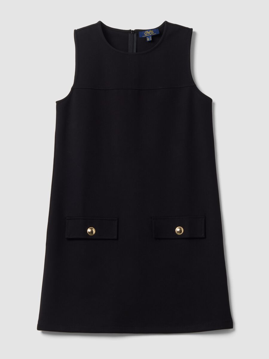 Abito smanicato nero in punto Milano di viscosa elasticizzata straight fit_4