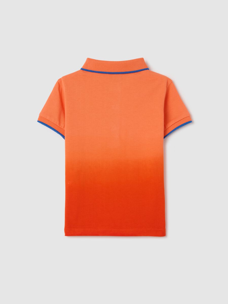 Orange cotton polo shirt with "Hola Playa" print_1