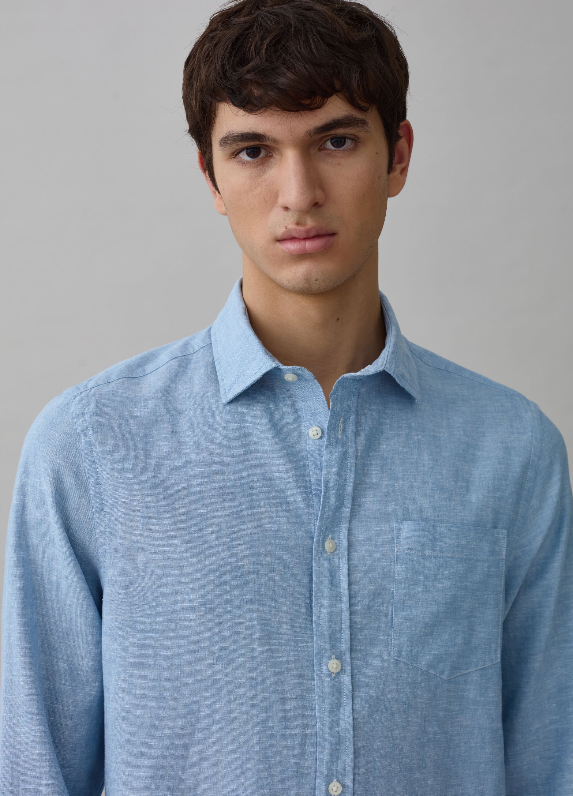 Camicia in lino e cotone chambray