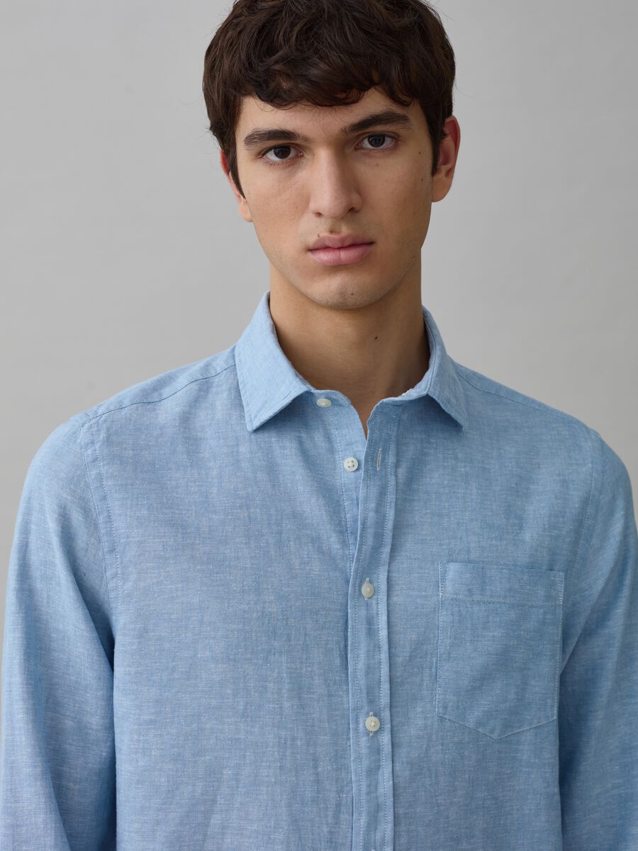 Shirt in chambray cotton and linen_0